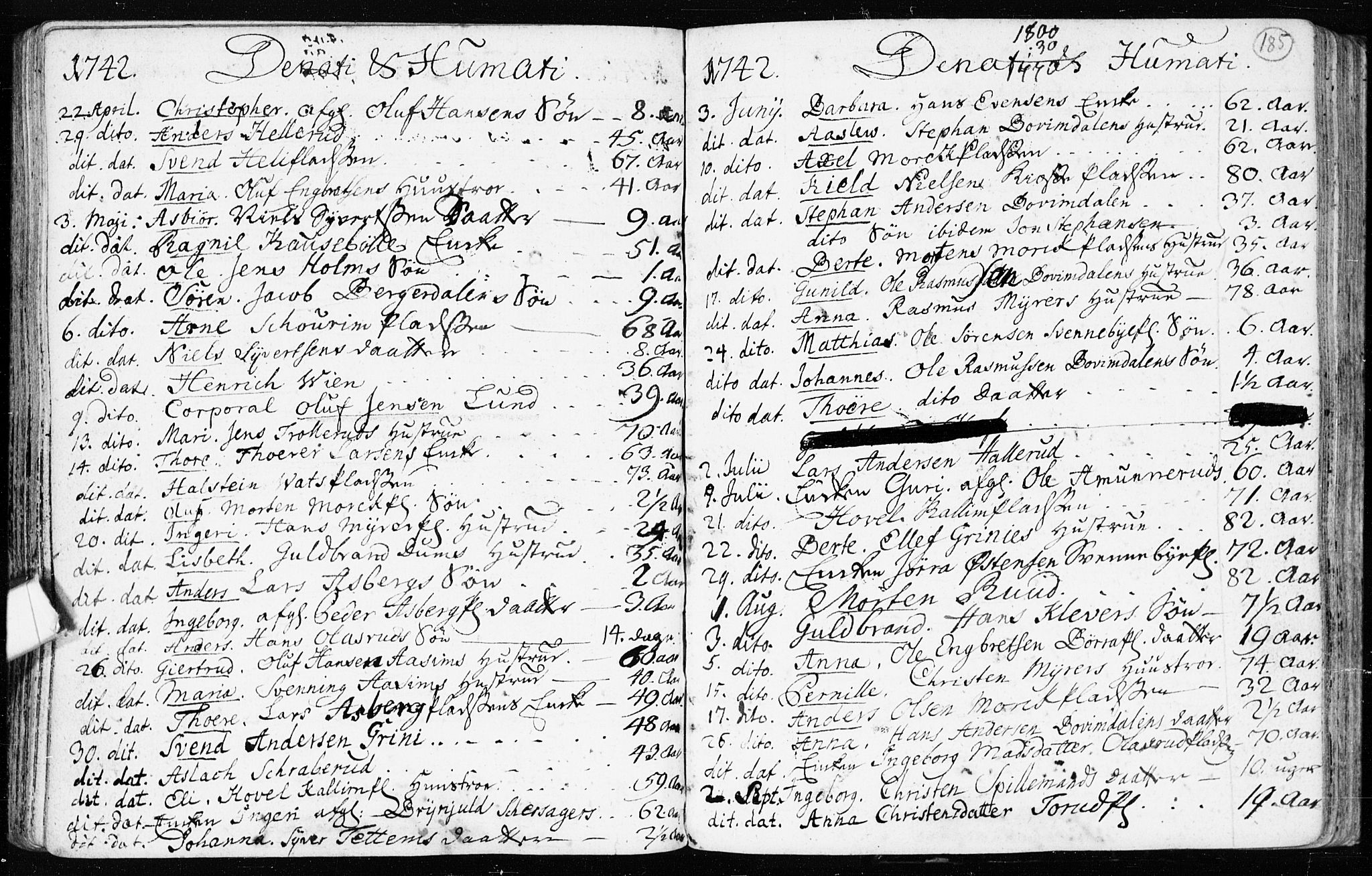 Spydeberg prestekontor Kirkebøker, SAO/A-10924/F/Fa/L0002: Parish register (official) no. I 2, 1739-1780, p. 185