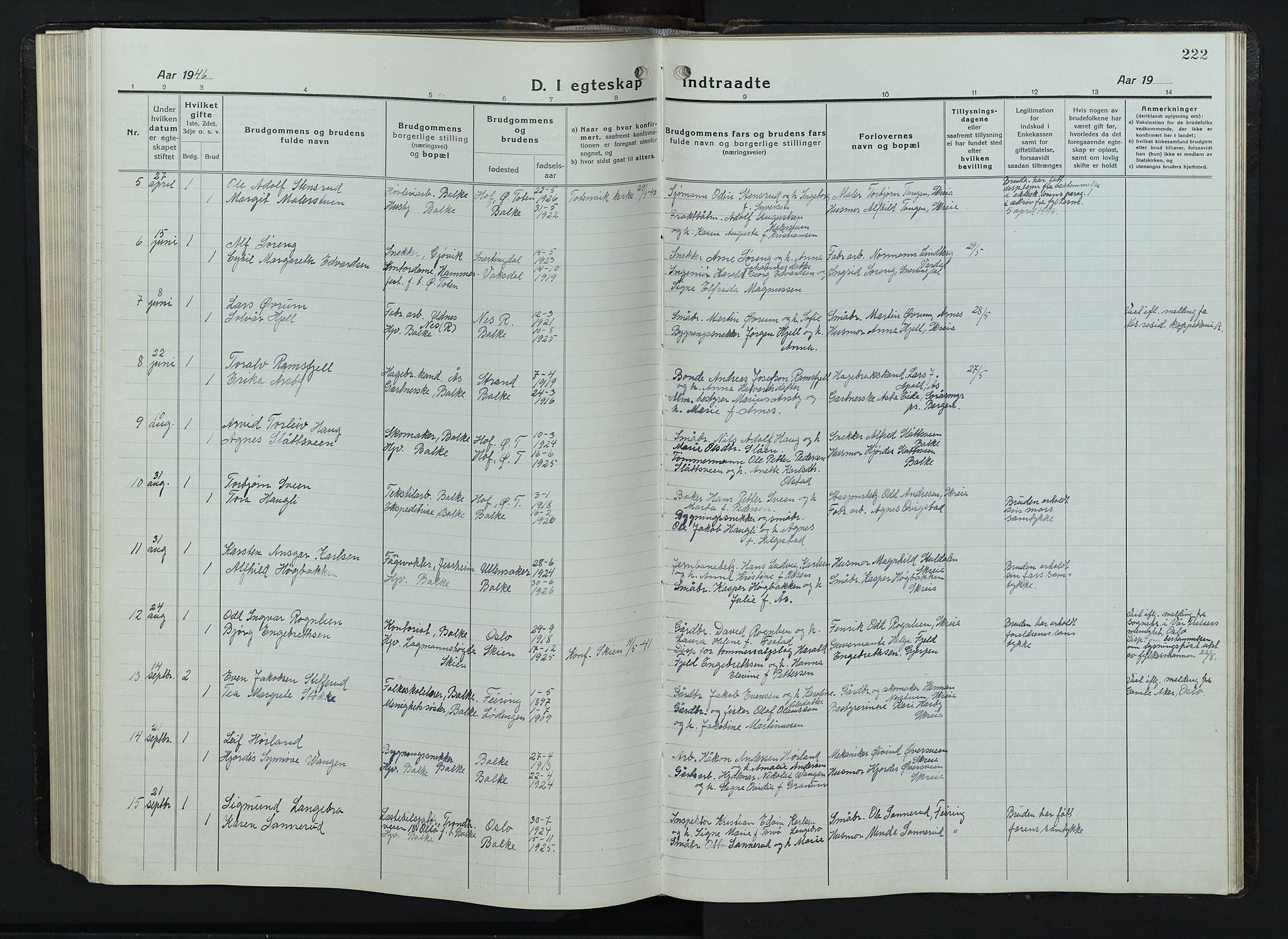Balke prestekontor, SAH/PREST-106/H/Ha/Hab/L0001: Parish register (copy) no. 1, 1920-1955, p. 222
