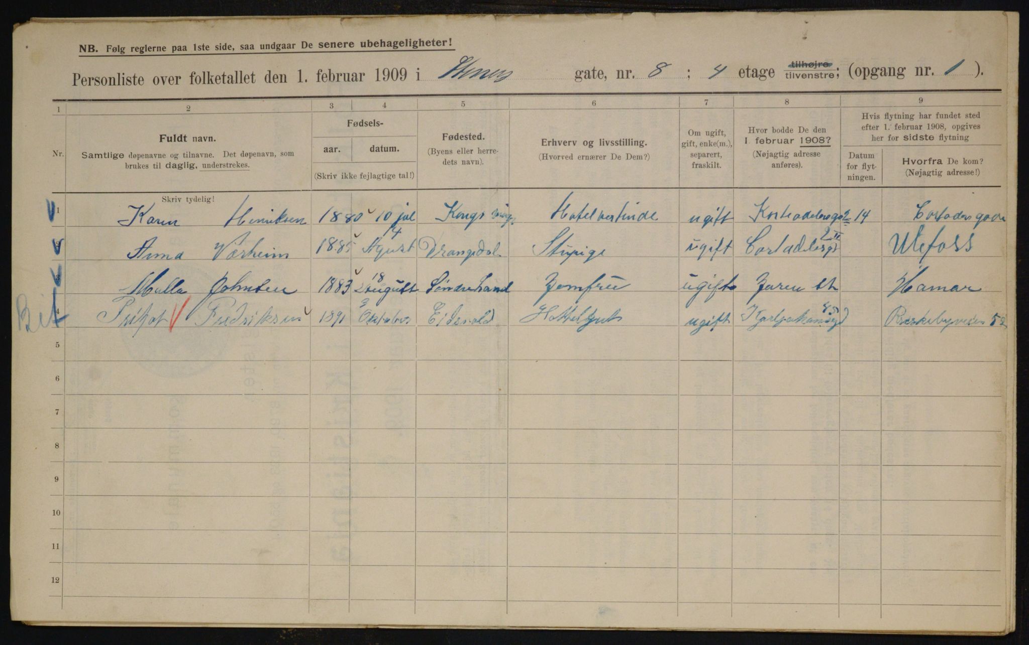 OBA, Municipal Census 1909 for Kristiania, 1909, p. 91810