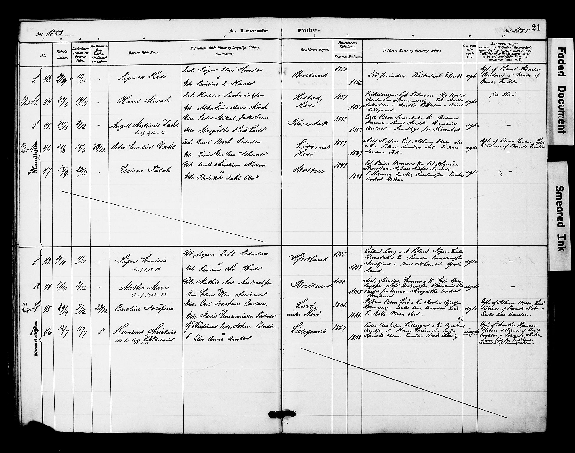 Ministerialprotokoller, klokkerbøker og fødselsregistre - Nordland, AV/SAT-A-1459/831/L0471: Parish register (official) no. 831A02, 1886-1901, p. 21