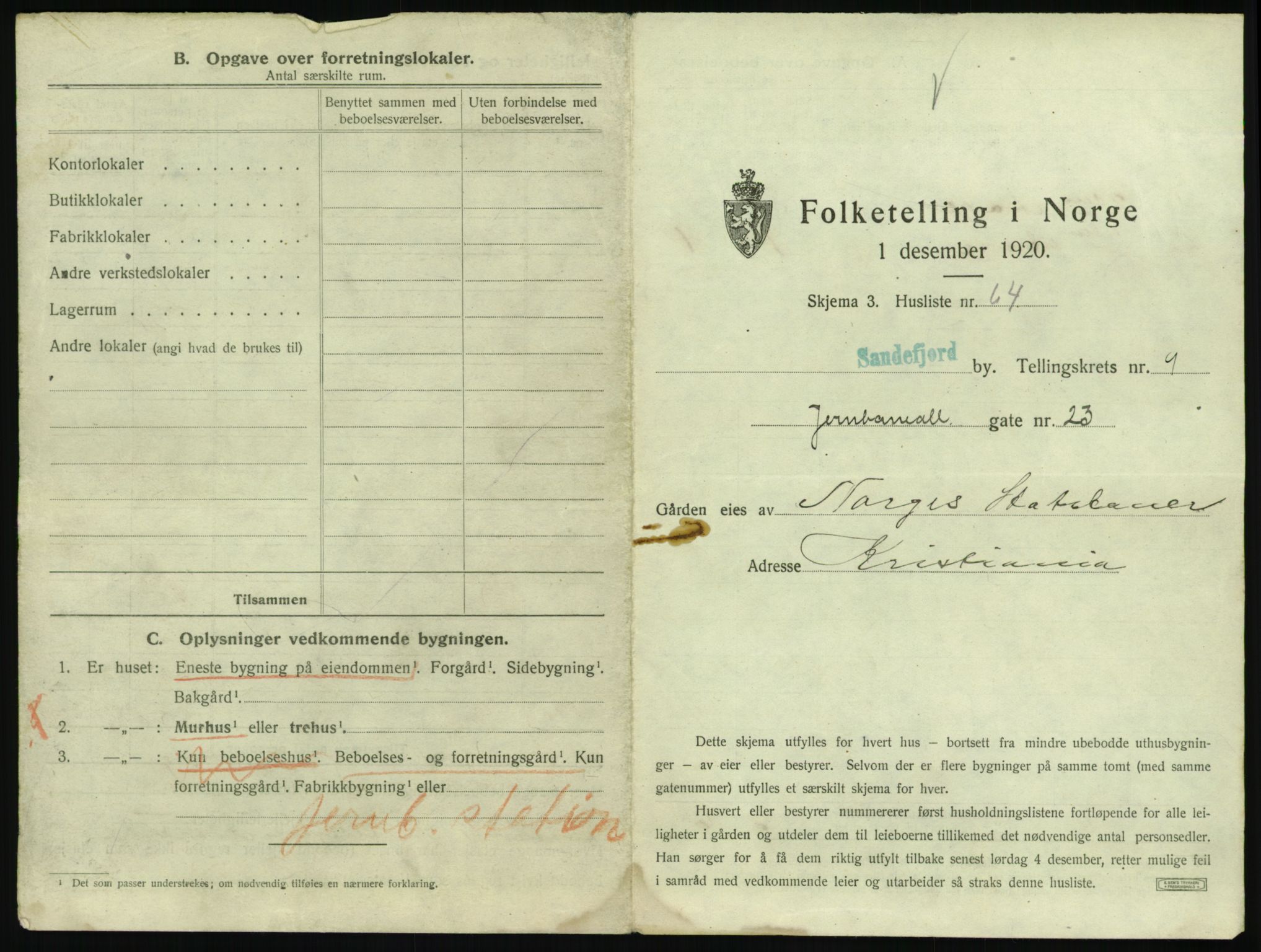 SAKO, 1920 census for Sandefjord, 1920, p. 1134