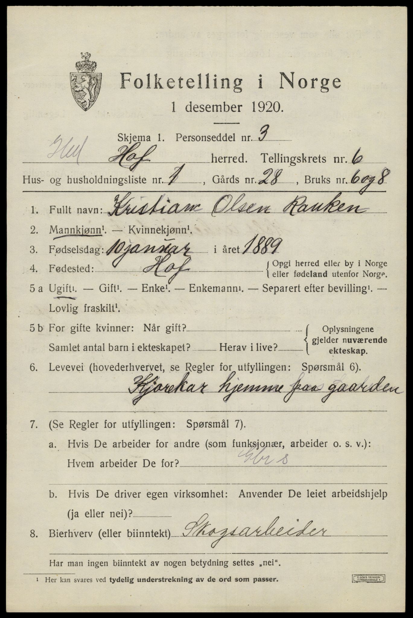 SAH, 1920 census for Hof, 1920, p. 7585