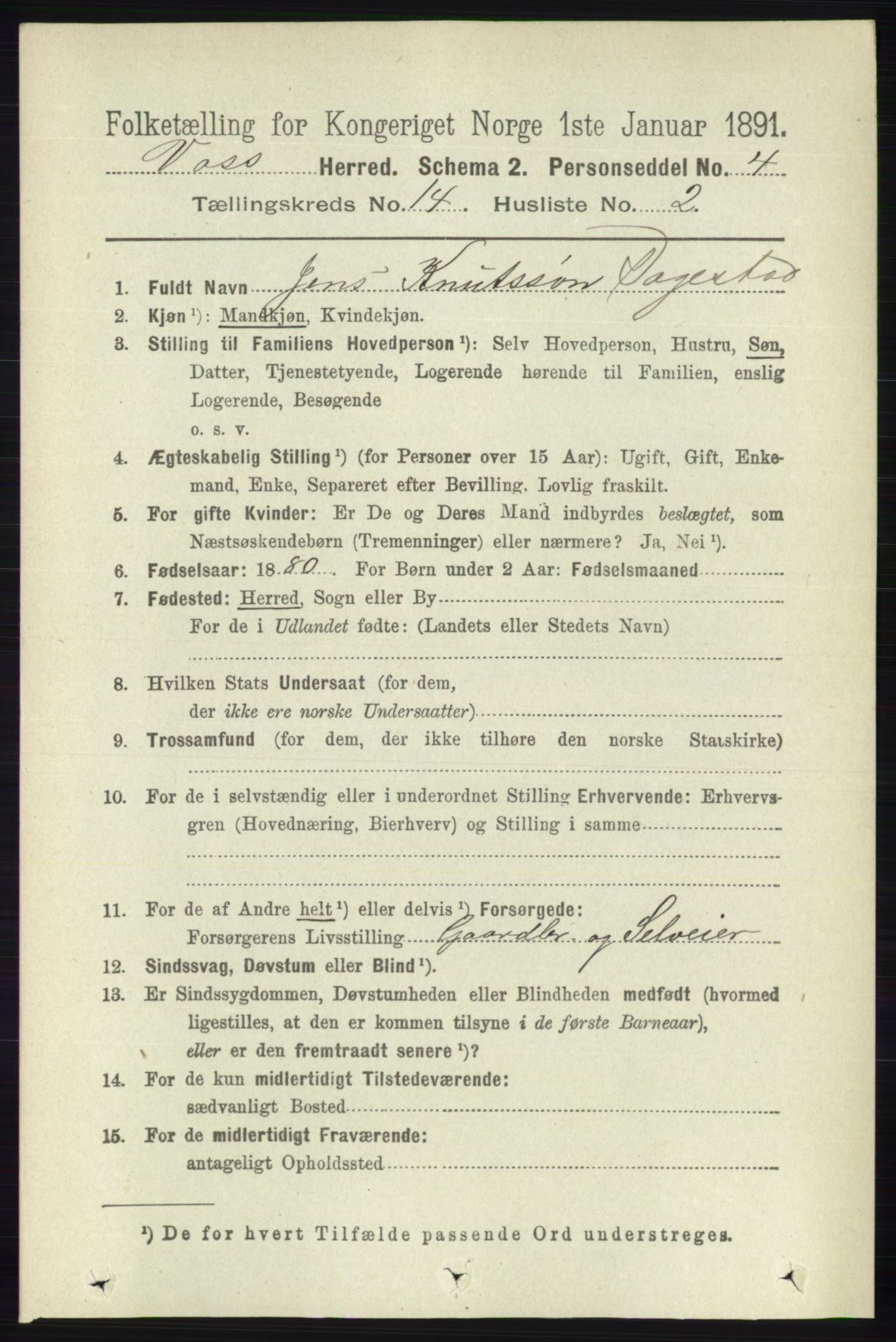 RA, 1891 census for 1235 Voss, 1891, p. 7270