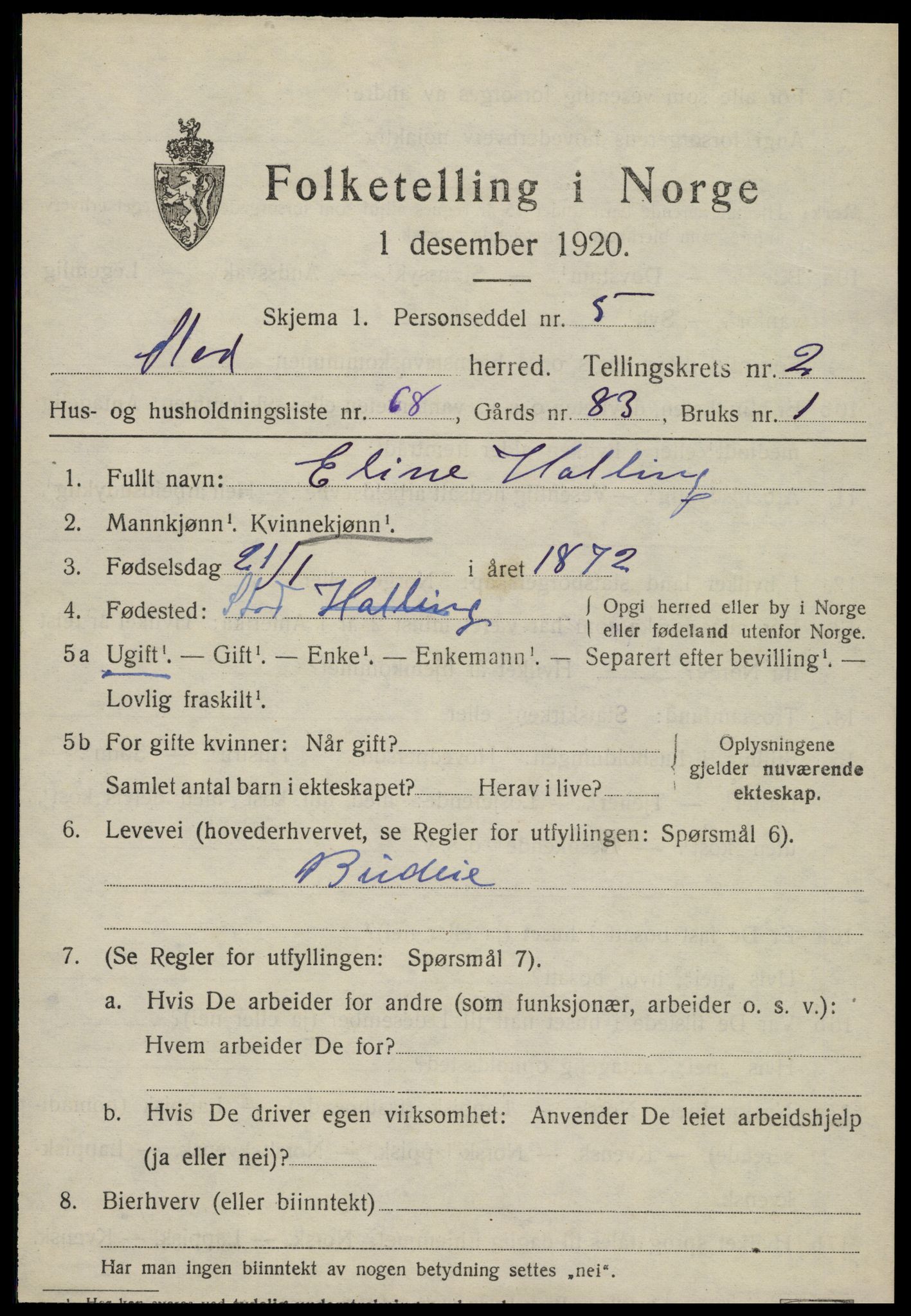 SAT, 1920 census for Stod, 1920, p. 2212