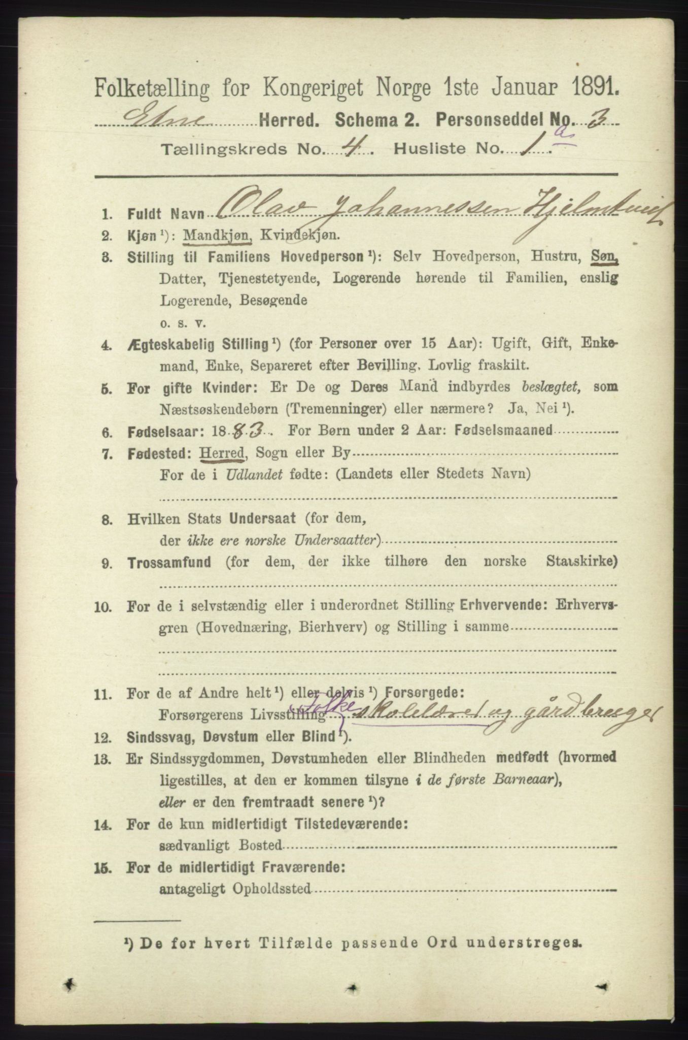 RA, 1891 census for 1211 Etne, 1891, p. 855