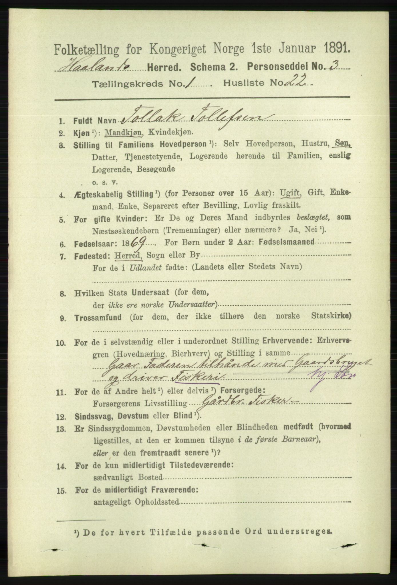 RA, 1891 census for 1124 Haaland, 1891, p. 266
