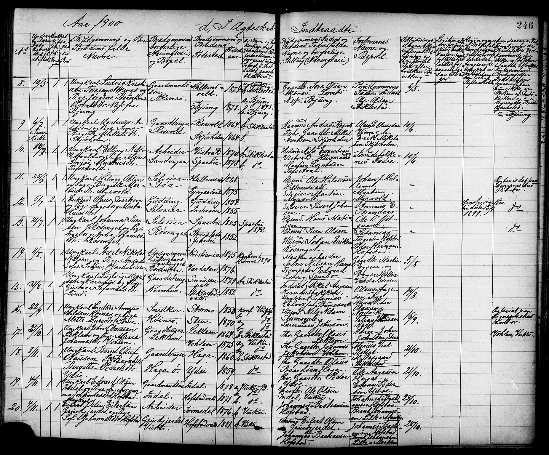 Ministerialprotokoller, klokkerbøker og fødselsregistre - Nord-Trøndelag, SAT/A-1458/723/L0257: Parish register (copy) no. 723C05, 1890-1907, p. 246