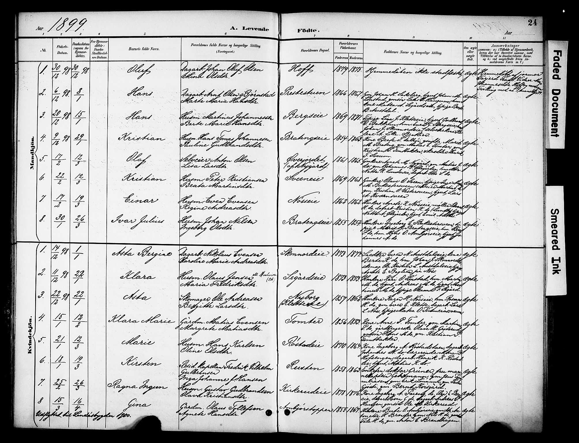 Biri prestekontor, SAH/PREST-096/H/Ha/Haa/L0008: Parish register (official) no. 8, 1894-1901, p. 24