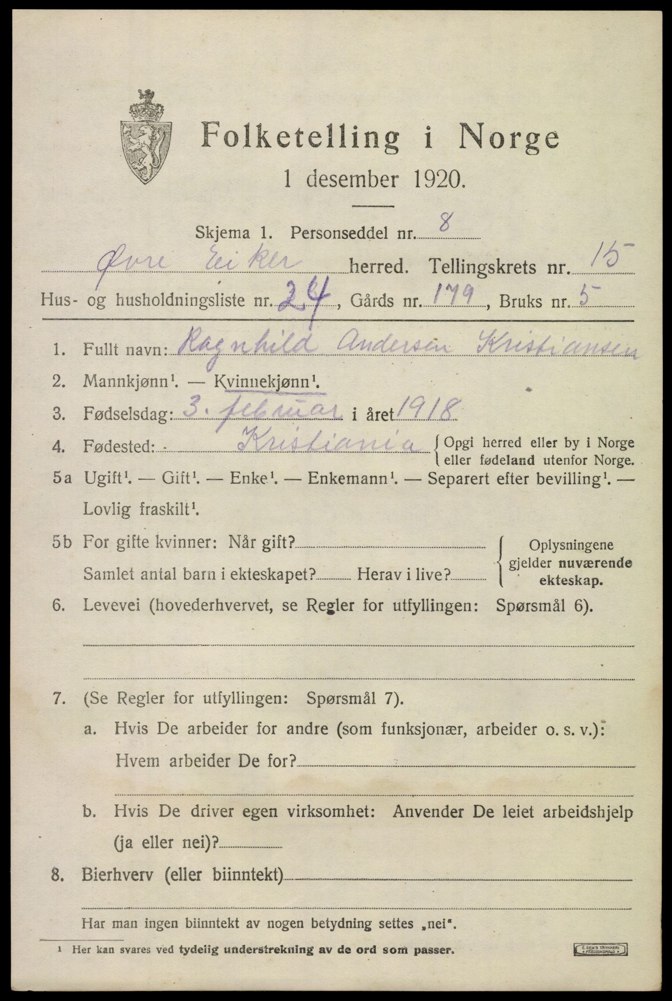 SAKO, 1920 census for Øvre Eiker, 1920, p. 20936