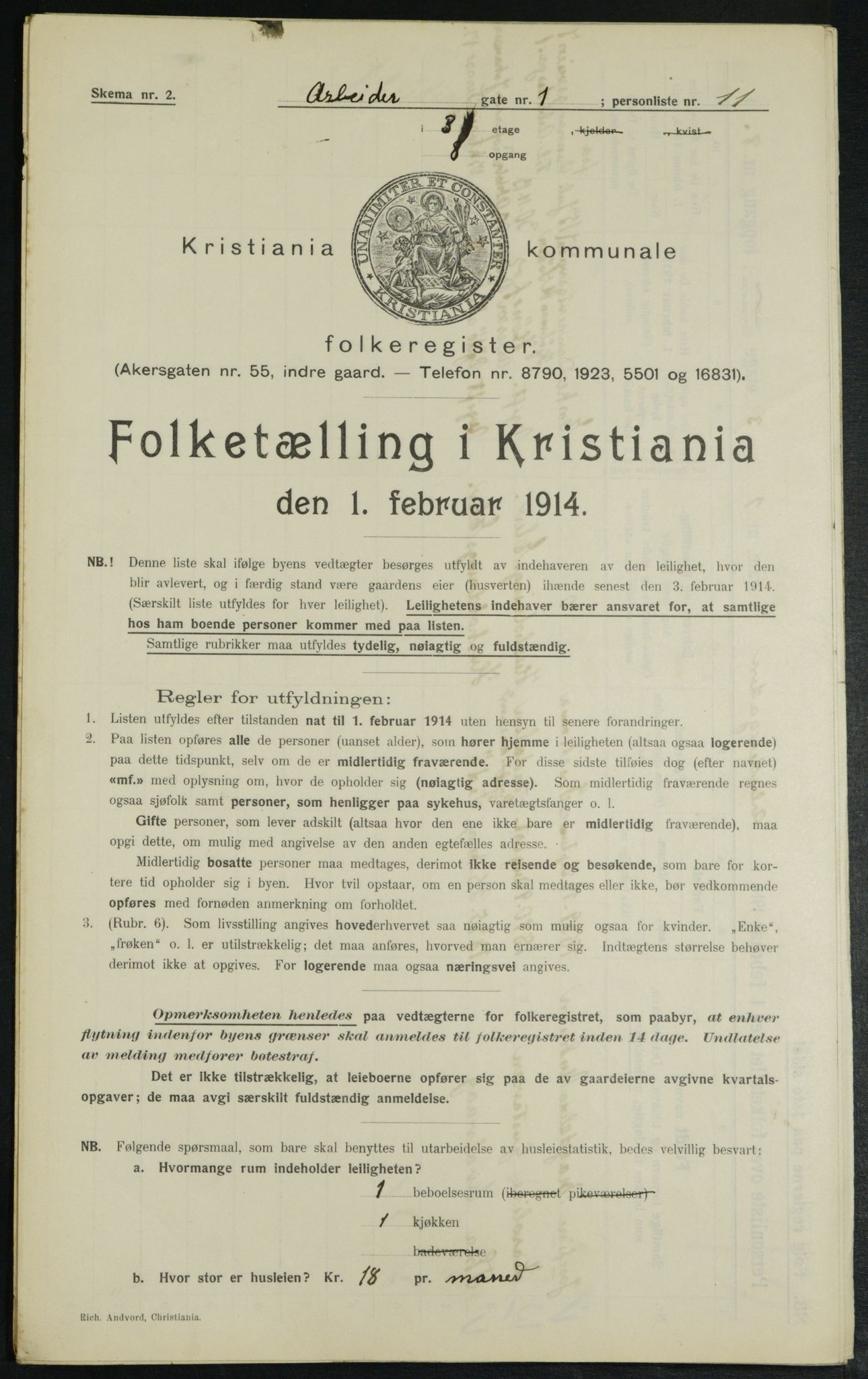 OBA, Municipal Census 1914 for Kristiania, 1914, p. 1483