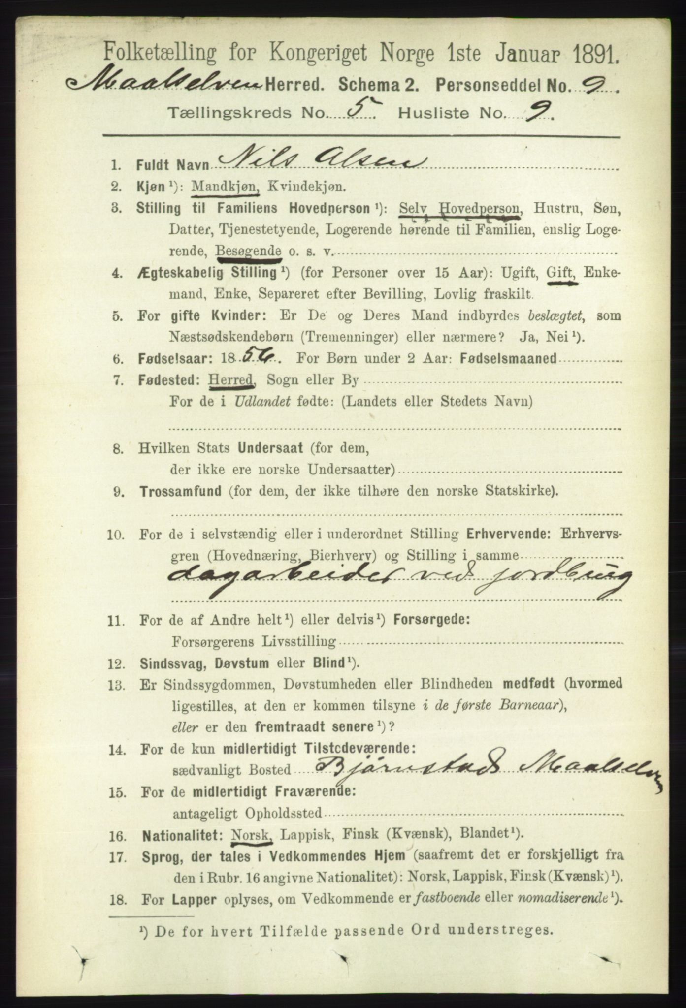RA, 1891 census for 1924 Målselv, 1891, p. 1686