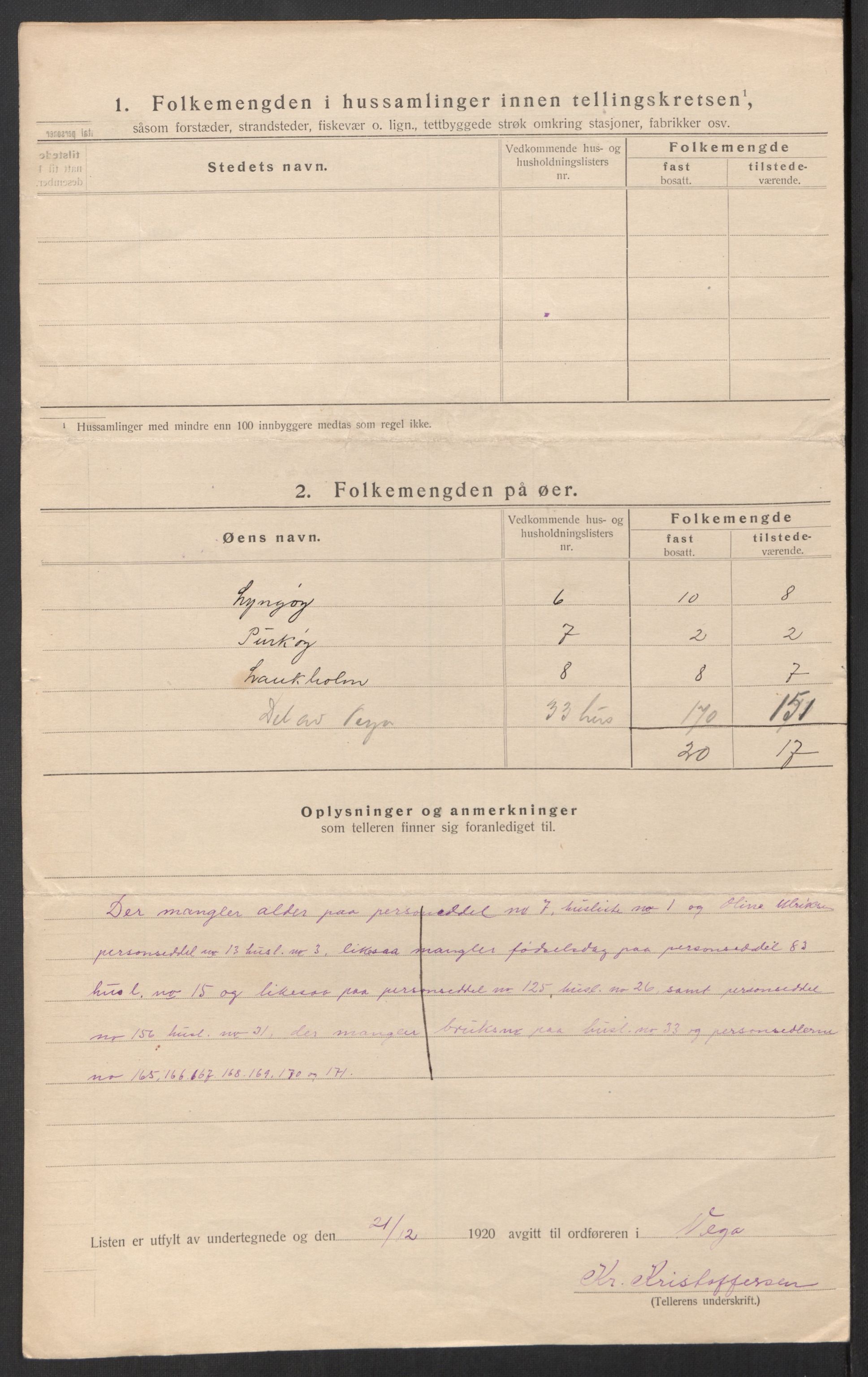 SAT, 1920 census for Vega, 1920, p. 26