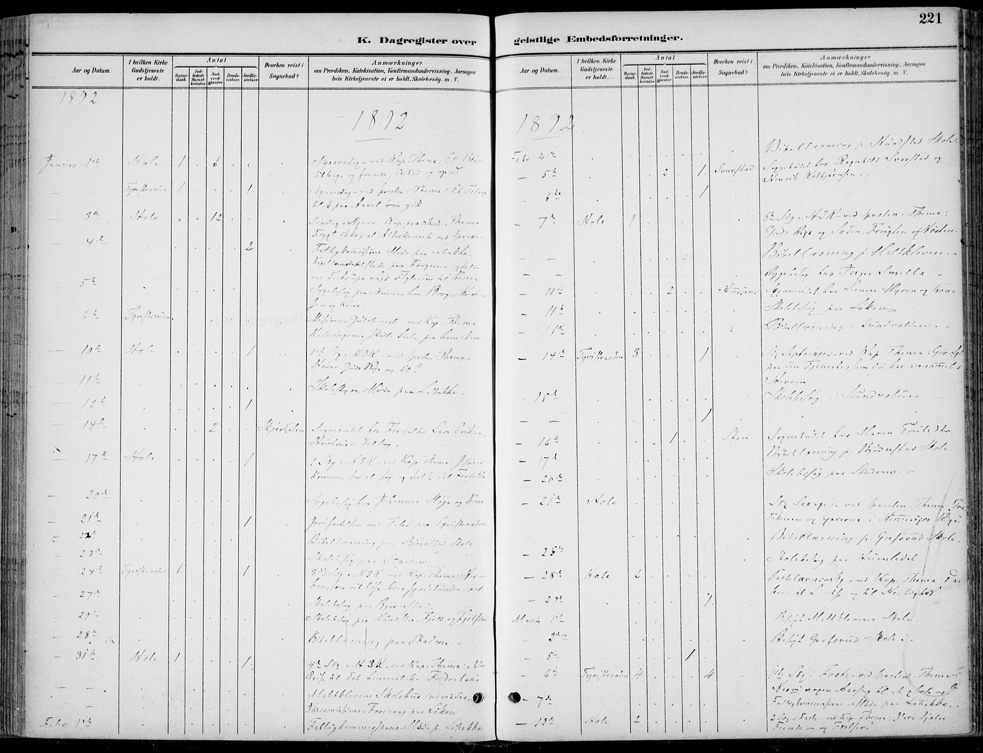 Hole kirkebøker, SAKO/A-228/F/Fa/L0009: Parish register (official) no. I 9, 1892-1907, p. 221