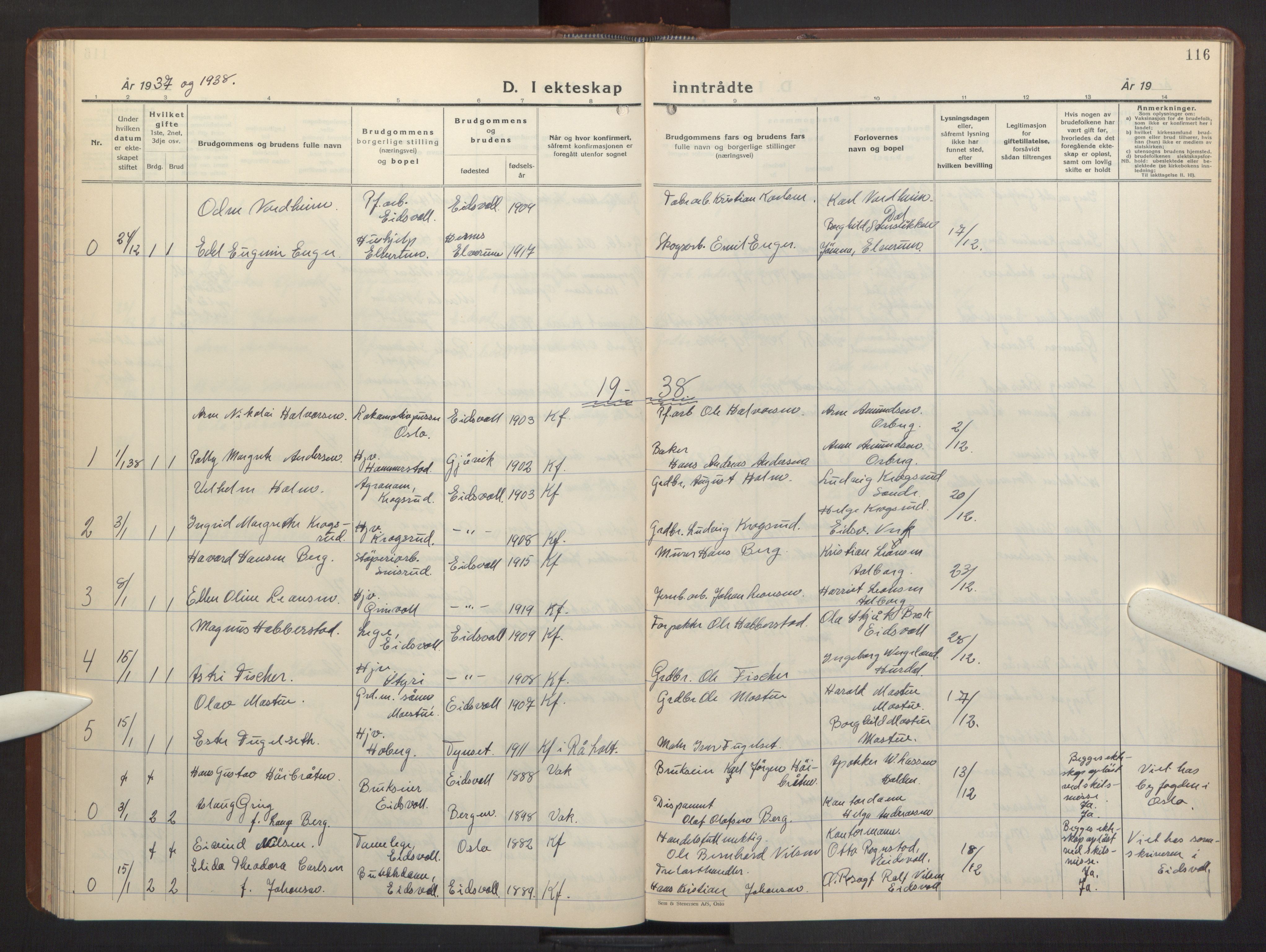 Eidsvoll prestekontor Kirkebøker, AV/SAO-A-10888/G/Ga/L0013: Parish register (copy) no. I 13, 1936-1953, p. 116