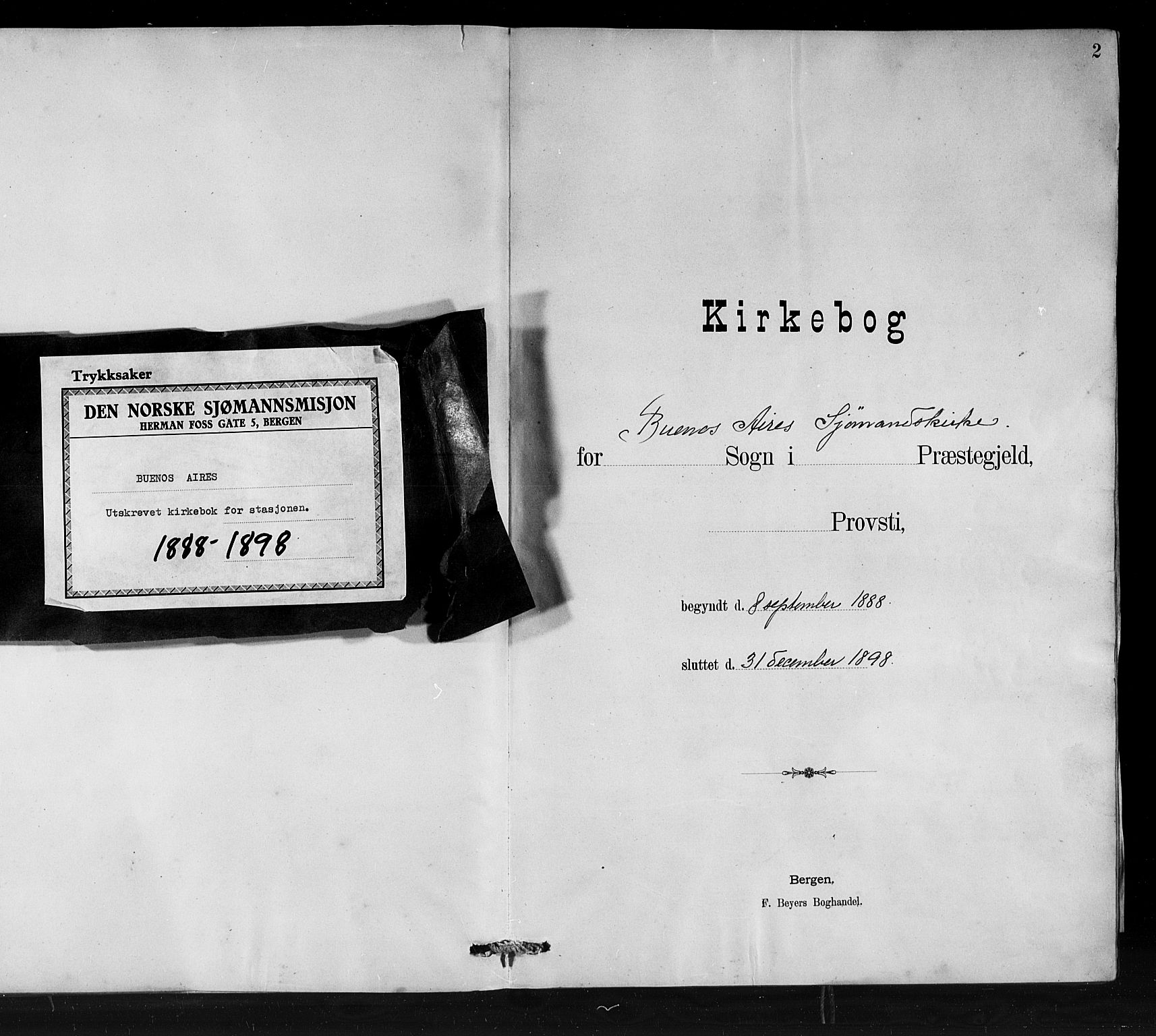 Den norske sjømannsmisjon i utlandet/Syd-Amerika (Buenos Aires m.fl.), SAB/SAB/PA-0118/H/Ha/L0001: Parish register (official) no. A 1, 1888-1898, p. 2