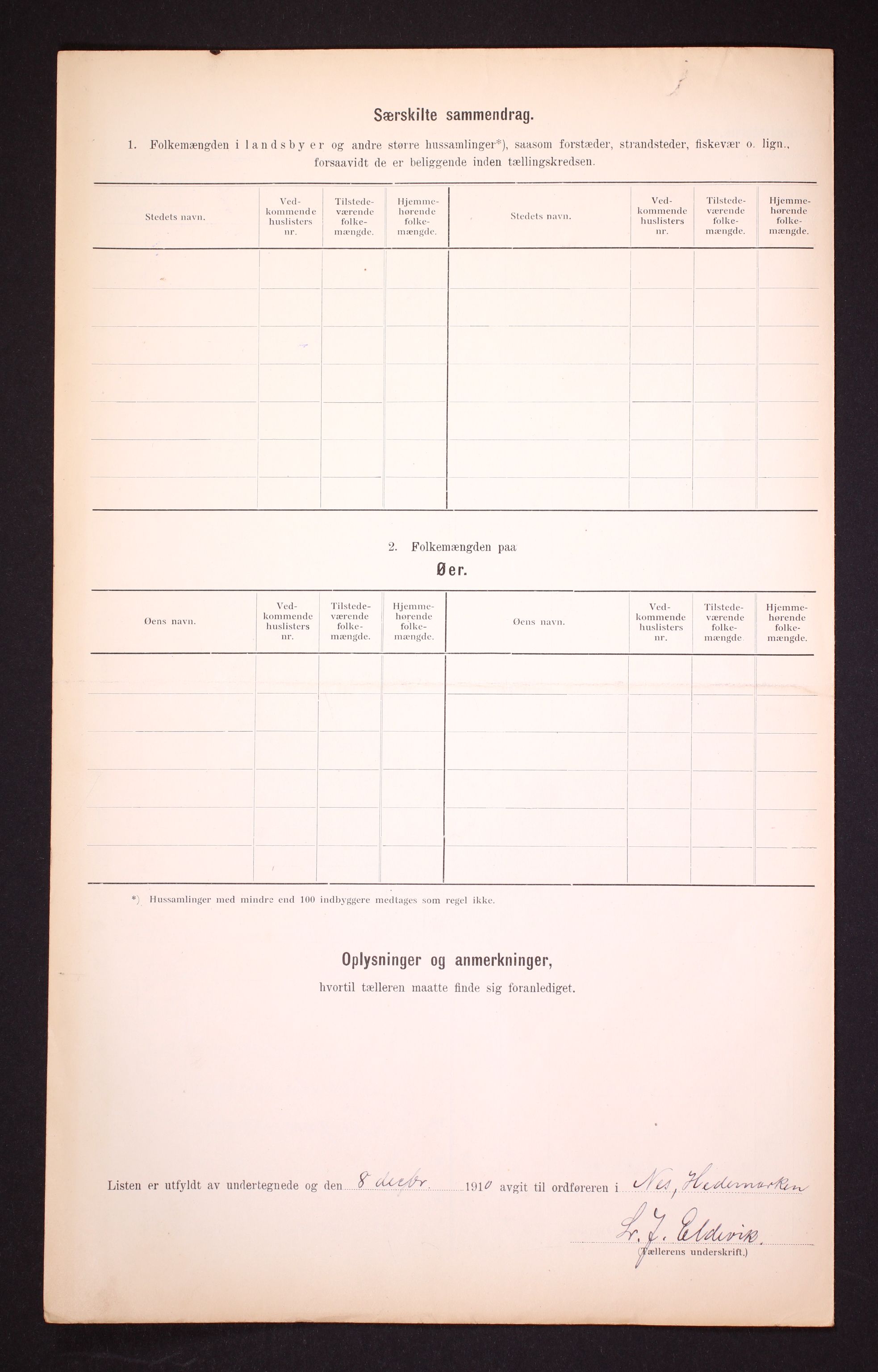 RA, 1910 census for Nes, 1910, p. 30