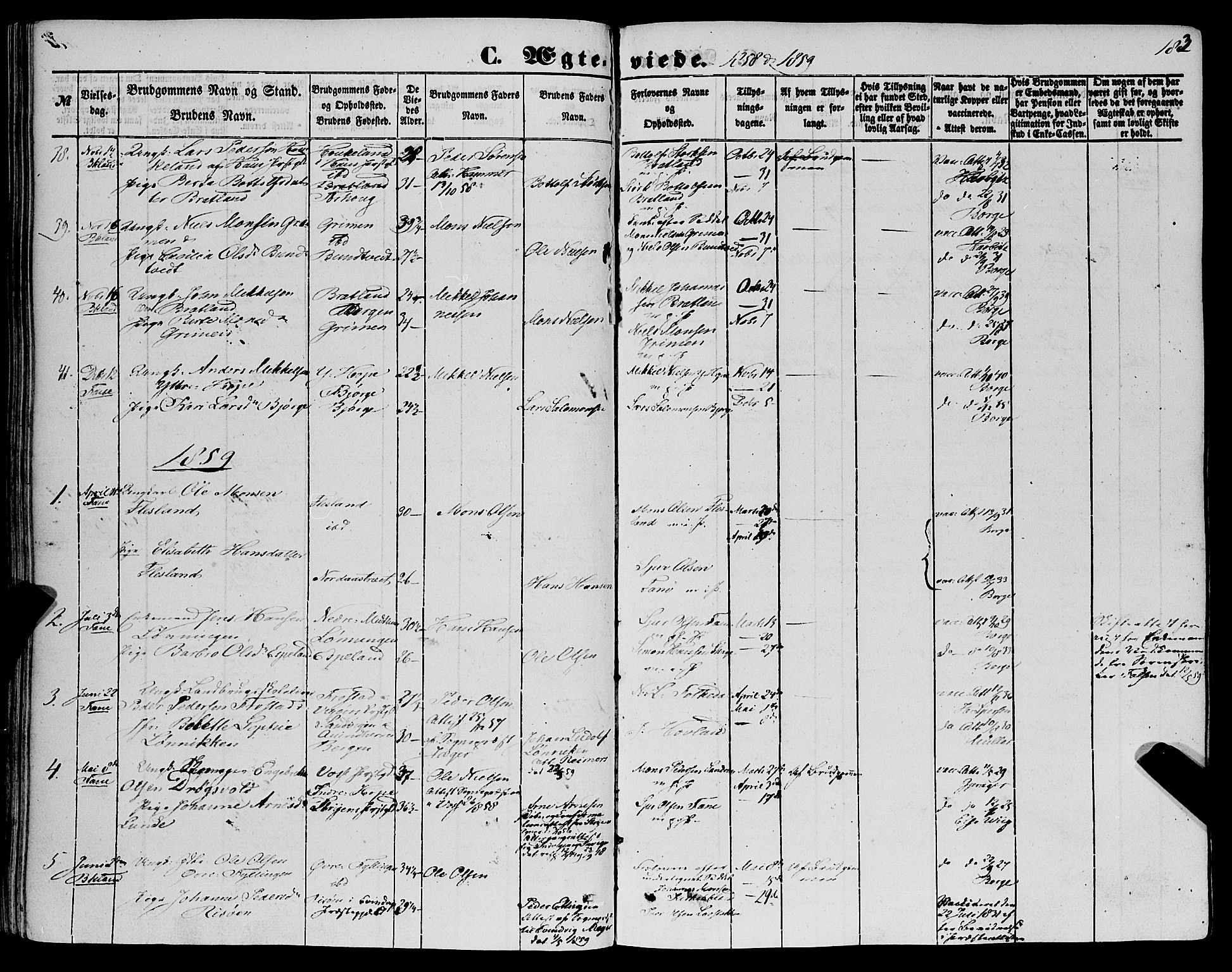 Fana Sokneprestembete, SAB/A-75101/H/Haa/Haaa/L0011: Parish register (official) no. A 11, 1851-1862, p. 183