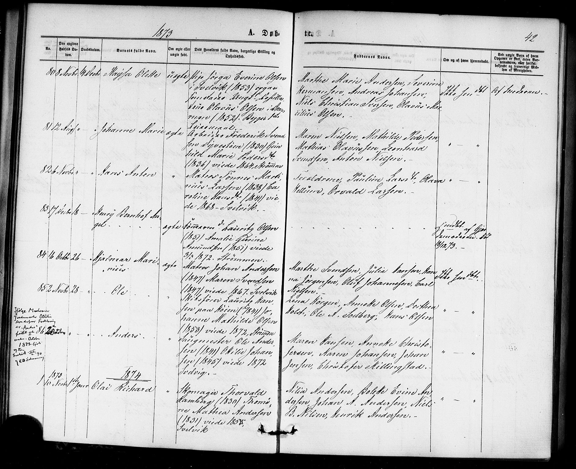 Strømm kirkebøker, SAKO/A-322/F/Fa/L0002: Parish register (official) no. I 2, 1870-1877, p. 42