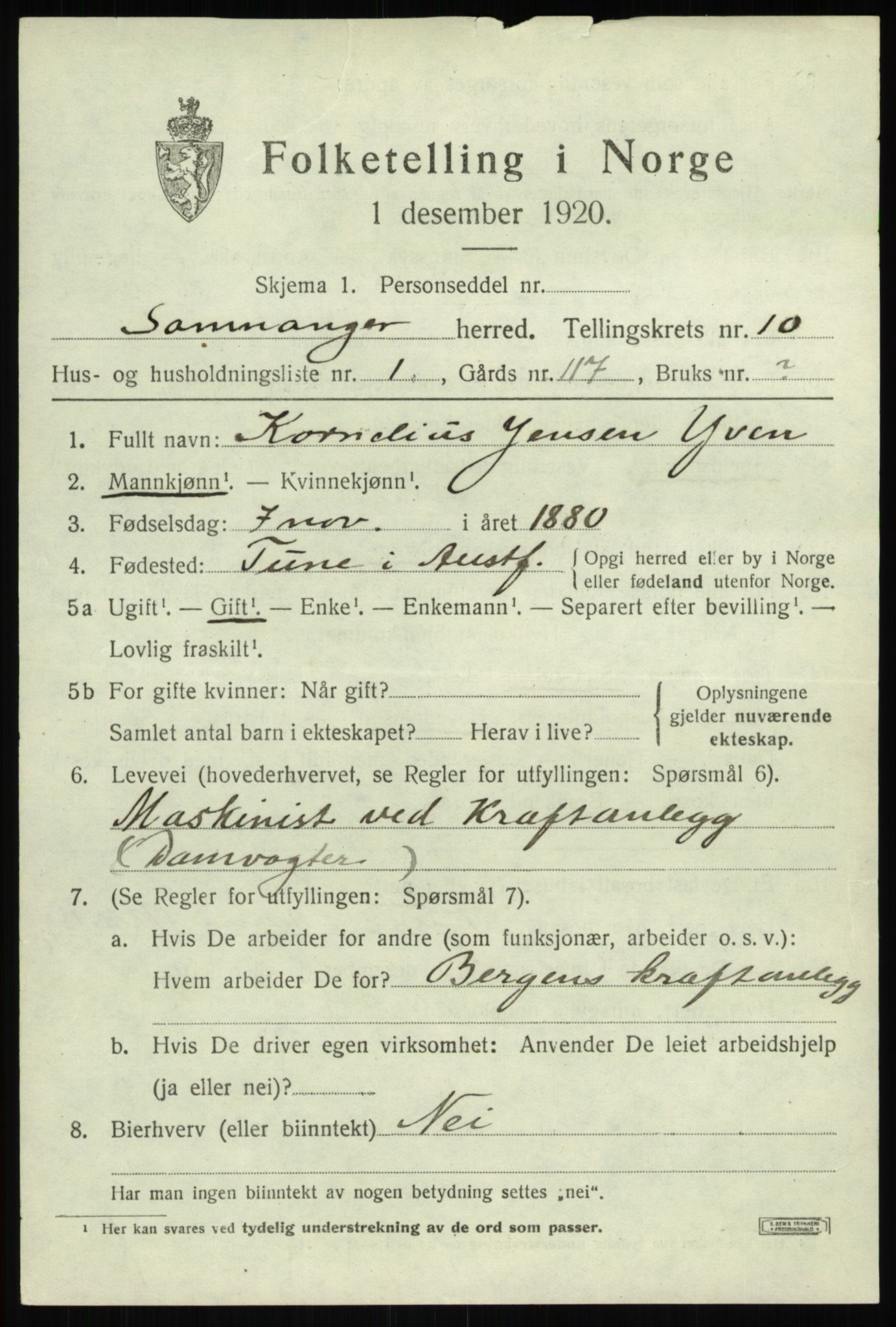SAB, 1920 census for Samnanger, 1920, p. 4213
