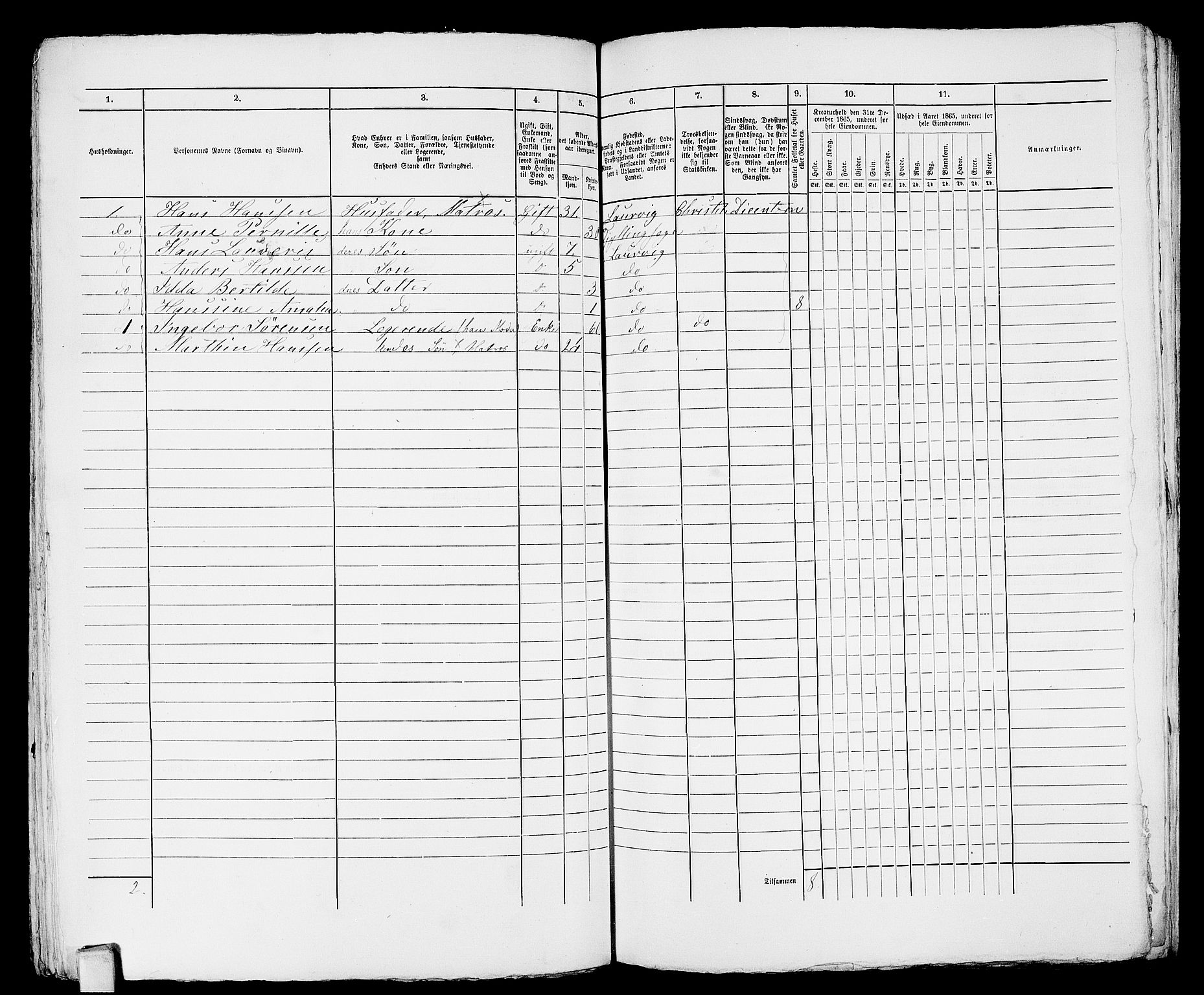 RA, 1865 census for Larvik, 1865, p. 903