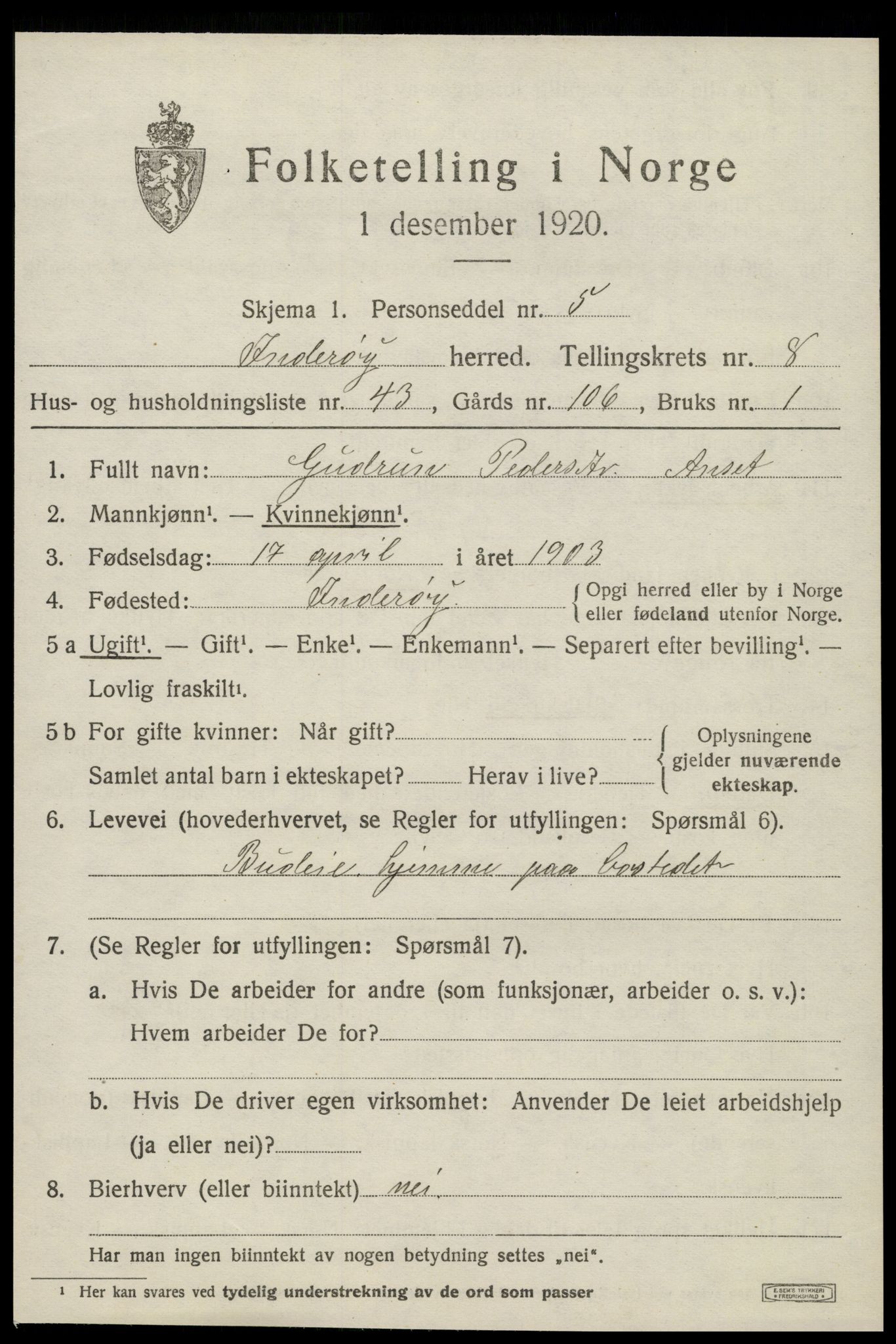 SAT, 1920 census for Inderøy, 1920, p. 6021