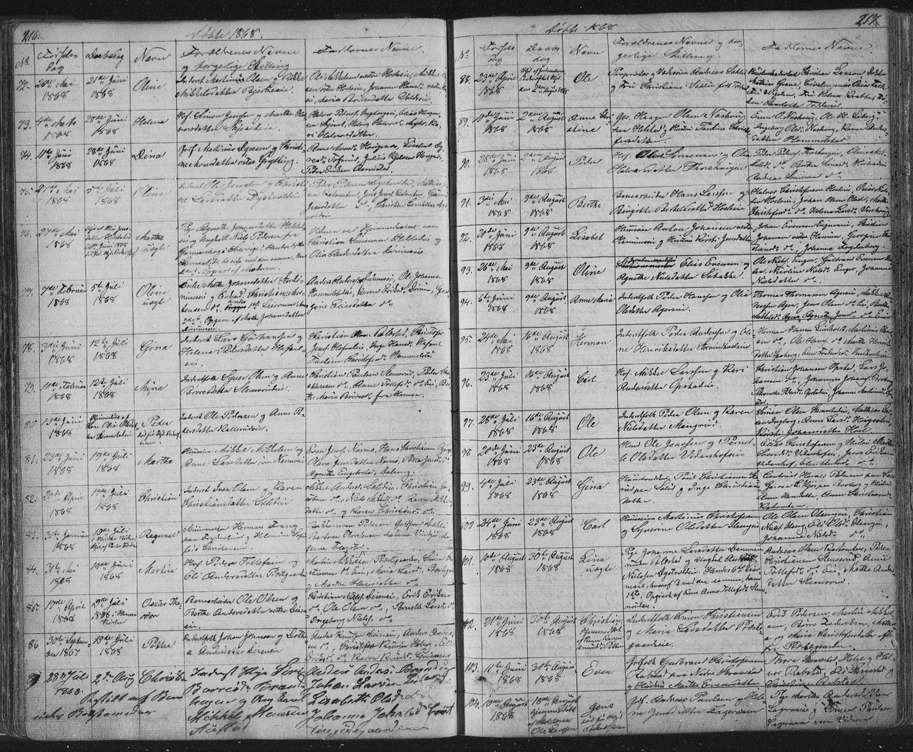 Vang prestekontor, Hedmark, SAH/PREST-008/H/Ha/Hab/L0010A: Parish register (copy) no. 10a, 1854-1896, p. 216-217