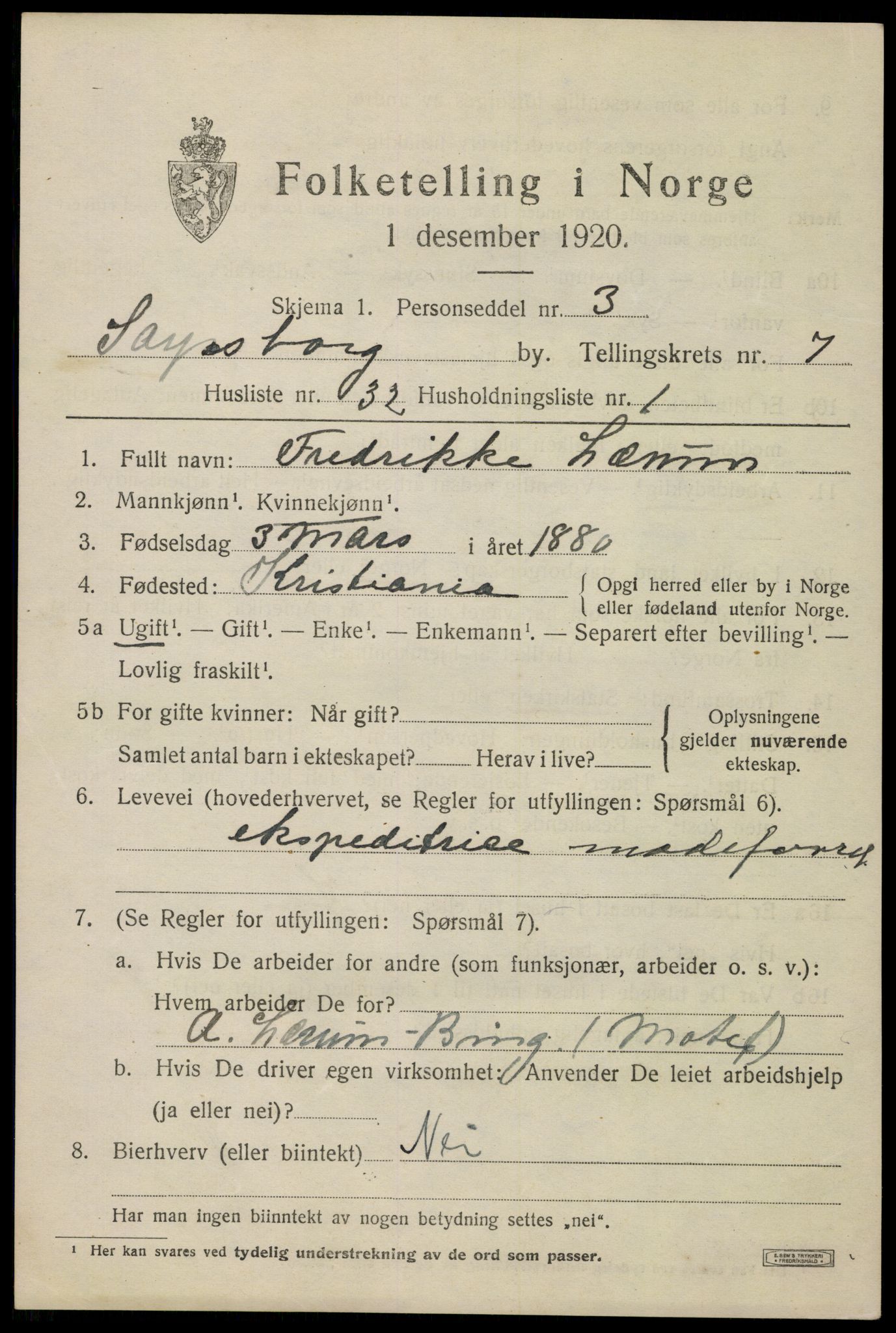 SAO, 1920 census for Sarpsborg, 1920, p. 16546