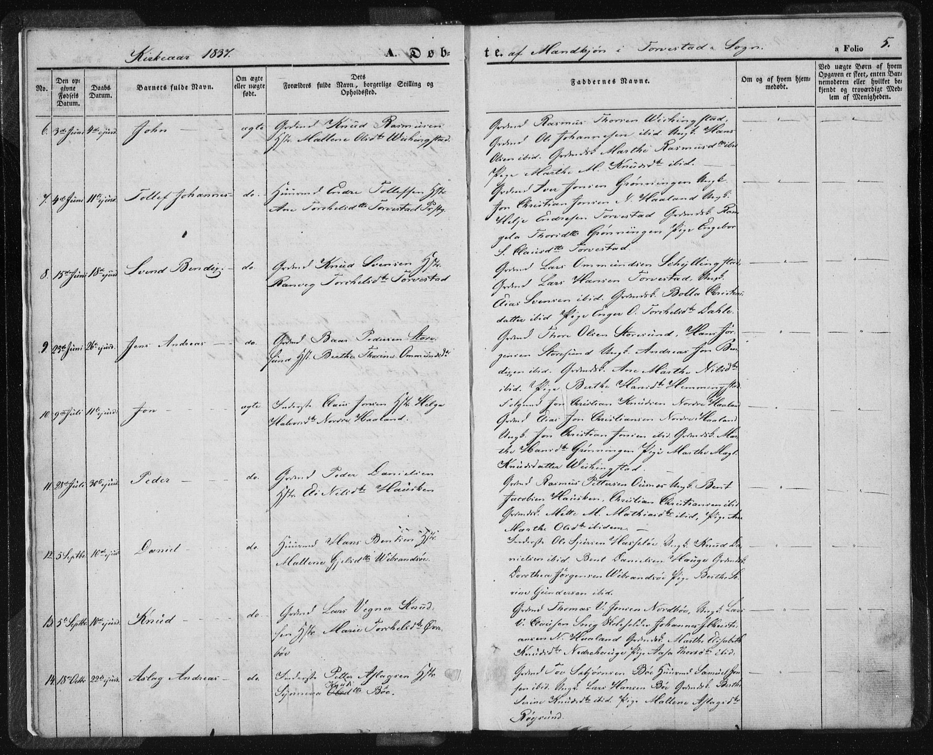 Torvastad sokneprestkontor, AV/SAST-A -101857/H/Ha/Haa/L0005: Parish register (official) no. A 5, 1836-1847, p. 5