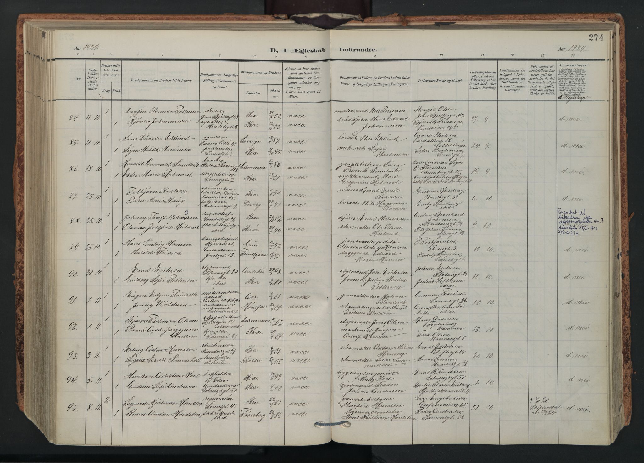 Grønland prestekontor Kirkebøker, AV/SAO-A-10848/F/Fa/L0017: Parish register (official) no. 17, 1906-1934, p. 274