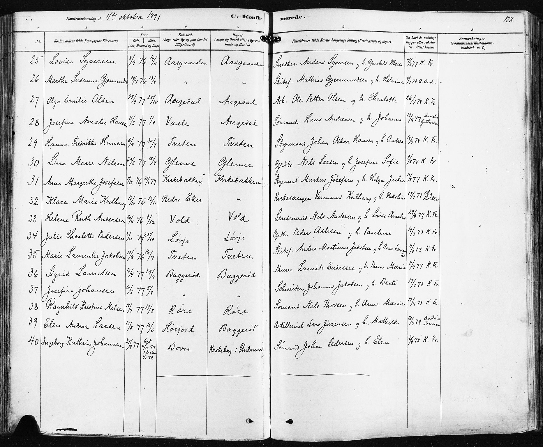 Borre kirkebøker, AV/SAKO-A-338/F/Fa/L0009: Parish register (official) no. I 9, 1878-1896, p. 128