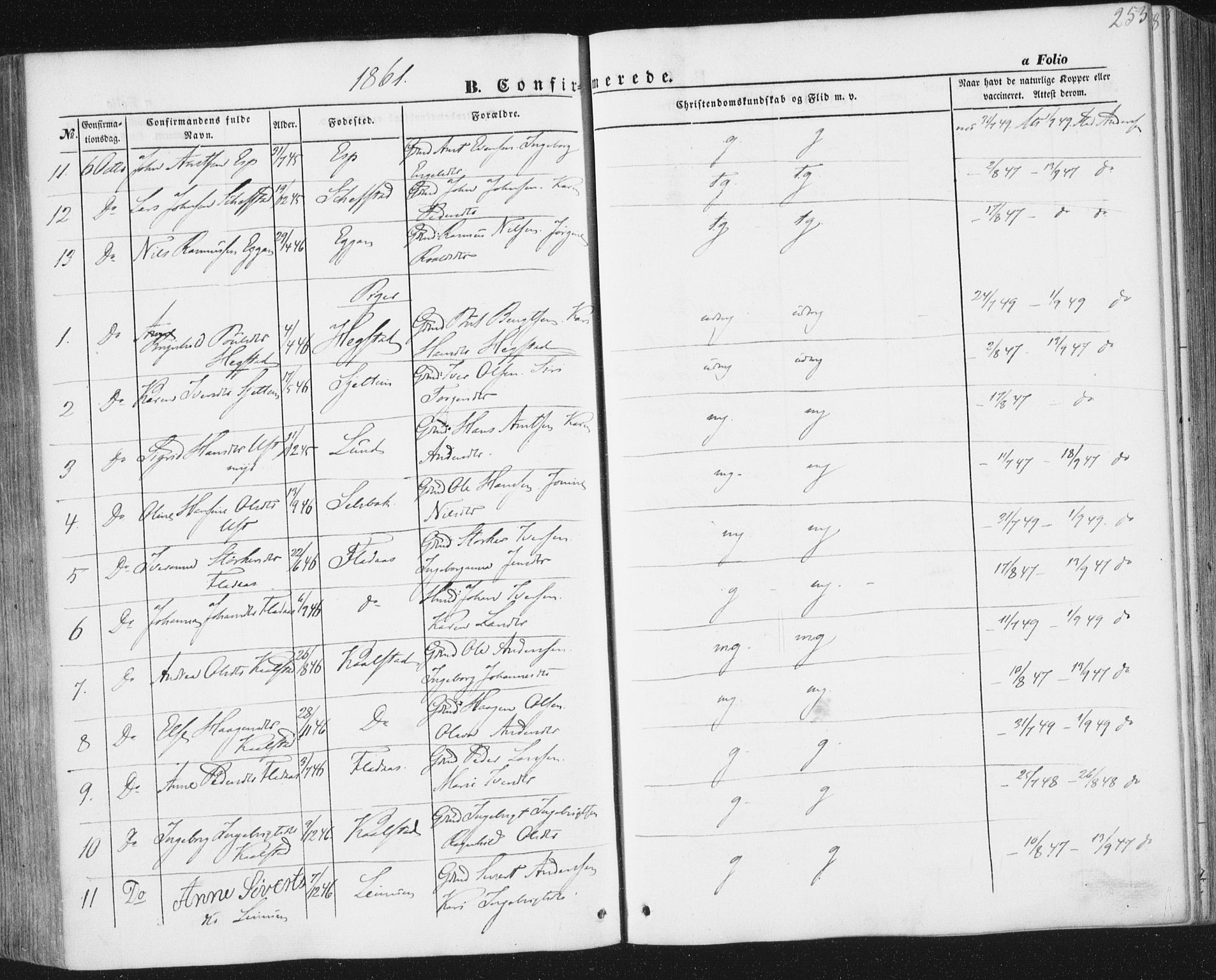 Ministerialprotokoller, klokkerbøker og fødselsregistre - Sør-Trøndelag, AV/SAT-A-1456/691/L1076: Parish register (official) no. 691A08, 1852-1861, p. 253