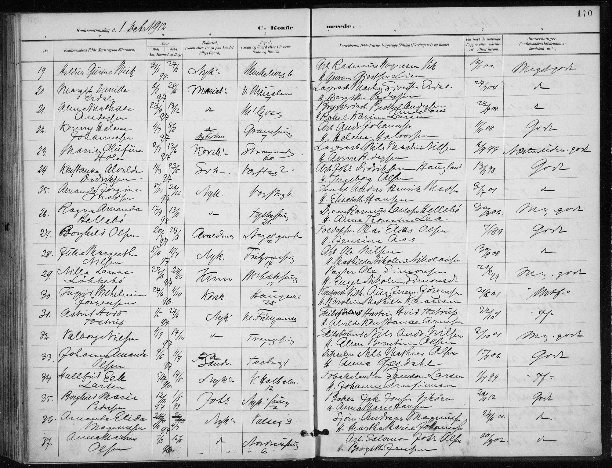 Nykirken Sokneprestembete, AV/SAB-A-77101/H/Haa/L0028: Parish register (official) no. C 7, 1887-1913, p. 170