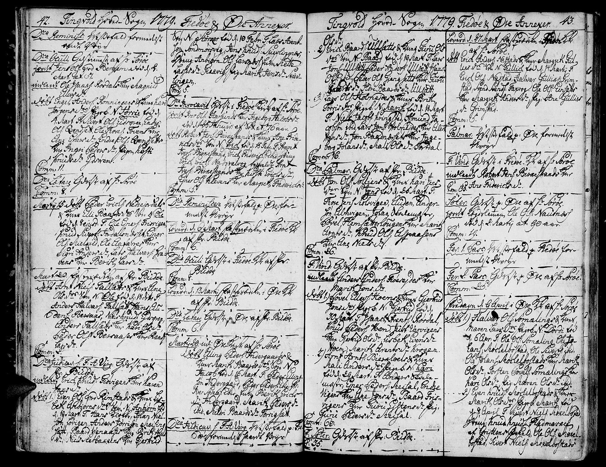 Ministerialprotokoller, klokkerbøker og fødselsregistre - Møre og Romsdal, SAT/A-1454/586/L0980: Parish register (official) no. 586A06, 1776-1794, p. 42-43