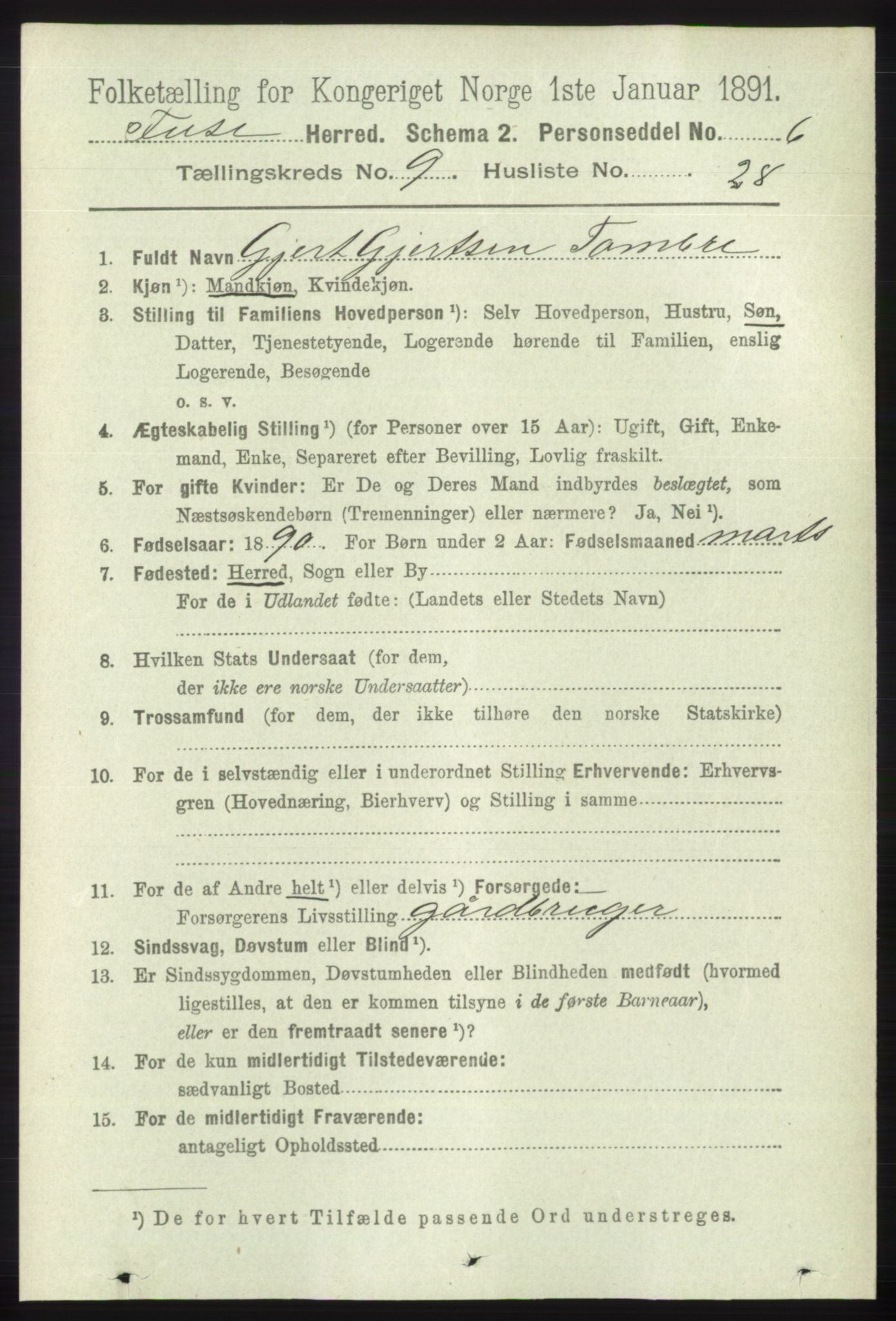 RA, 1891 census for 1241 Fusa, 1891, p. 1872