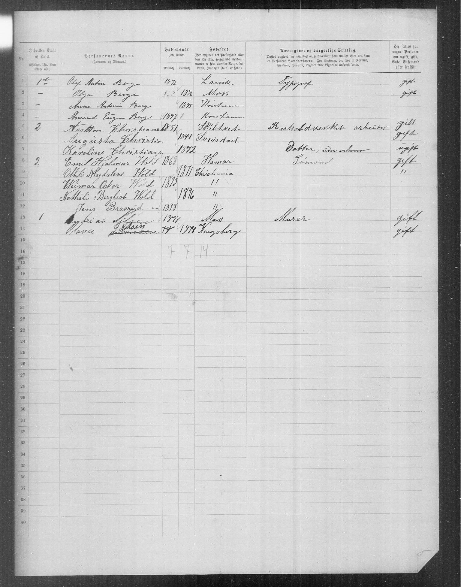 OBA, Municipal Census 1899 for Kristiania, 1899, p. 15713