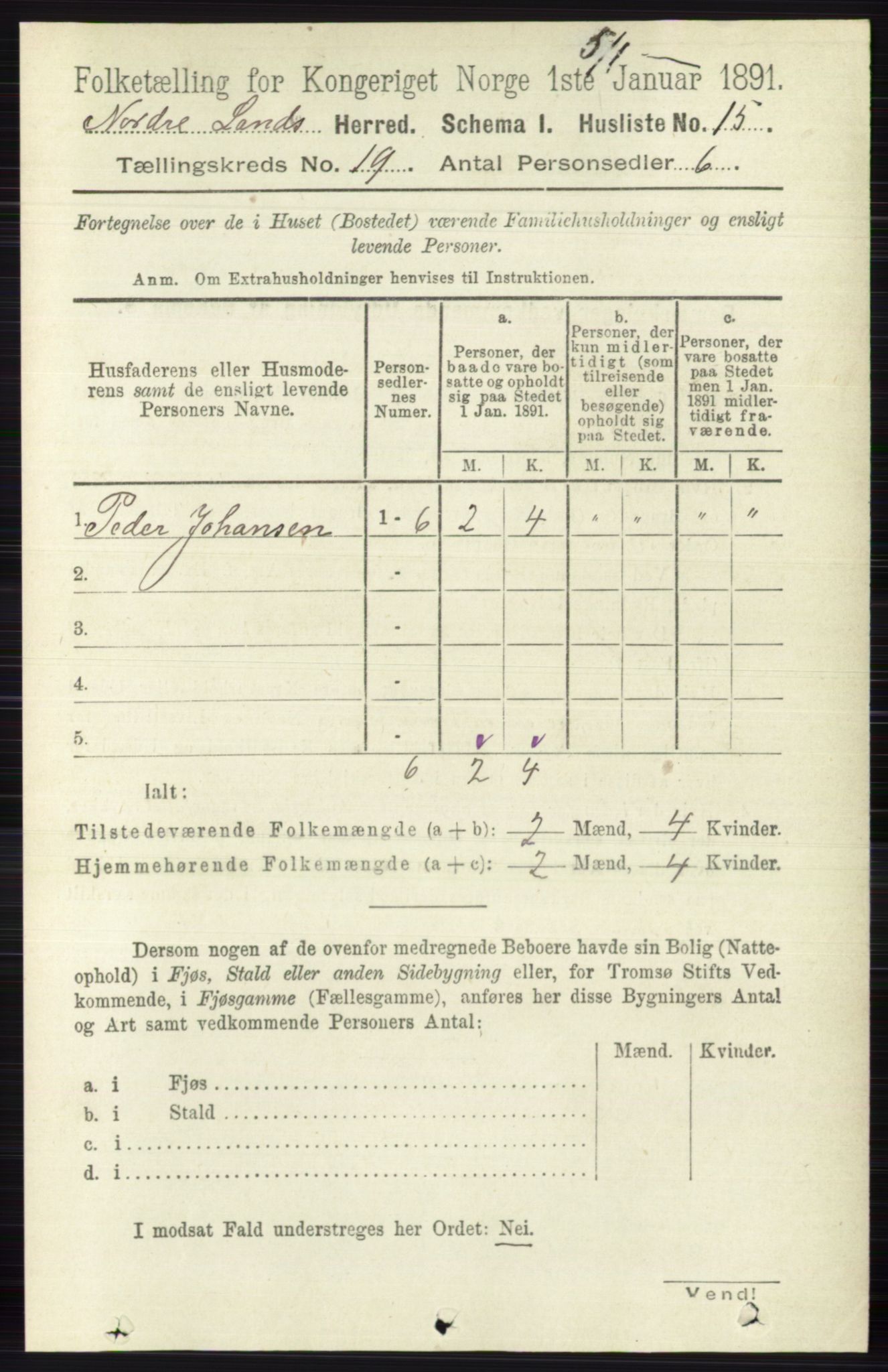 RA, 1891 census for 0538 Nordre Land, 1891, p. 4608