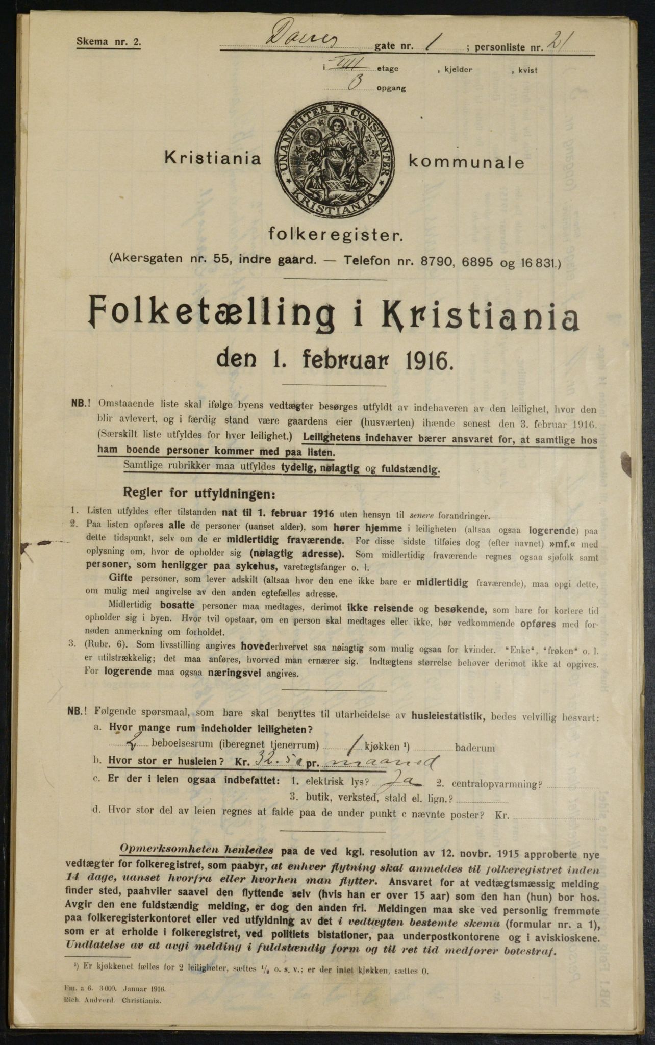 OBA, Municipal Census 1916 for Kristiania, 1916, p. 15386