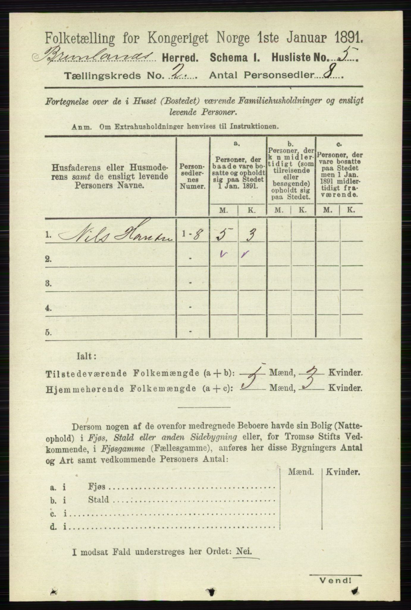 RA, 1891 census for 0726 Brunlanes, 1891, p. 605