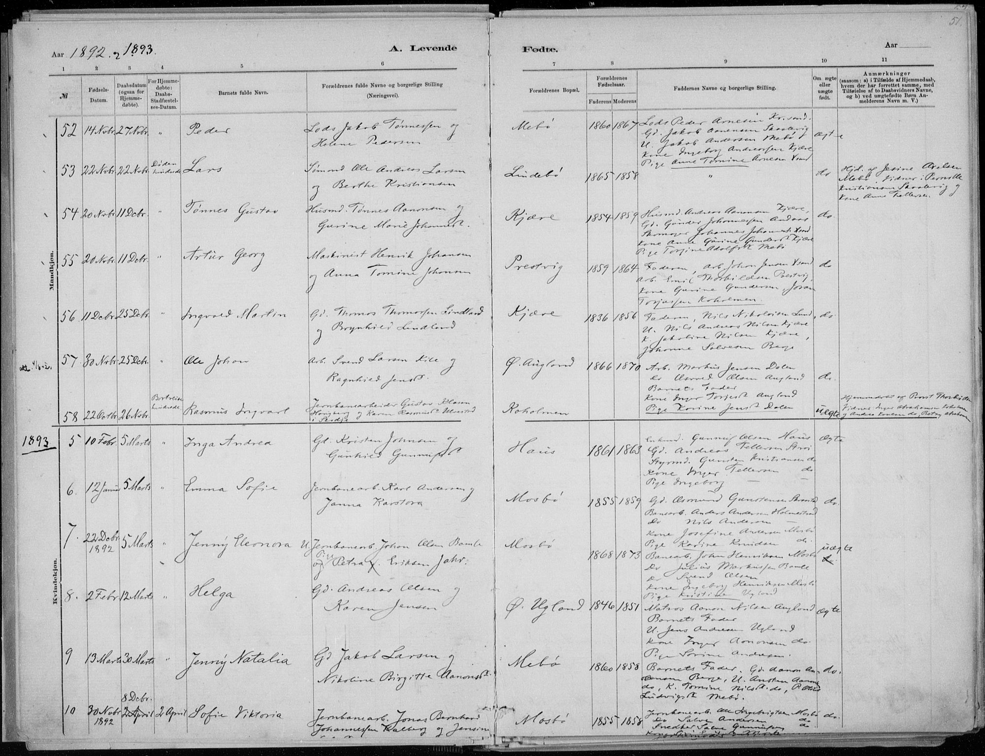 Oddernes sokneprestkontor, SAK/1111-0033/F/Fa/Faa/L0009: Parish register (official) no. A 9, 1884-1896, p. 51