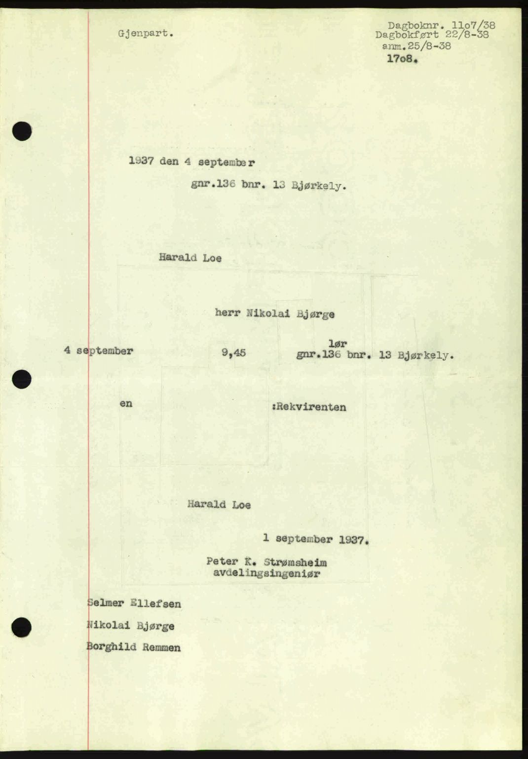 Ålesund byfogd, AV/SAT-A-4384: Mortgage book no. 34 II, 1938-1940, Diary no: : 1107/1938