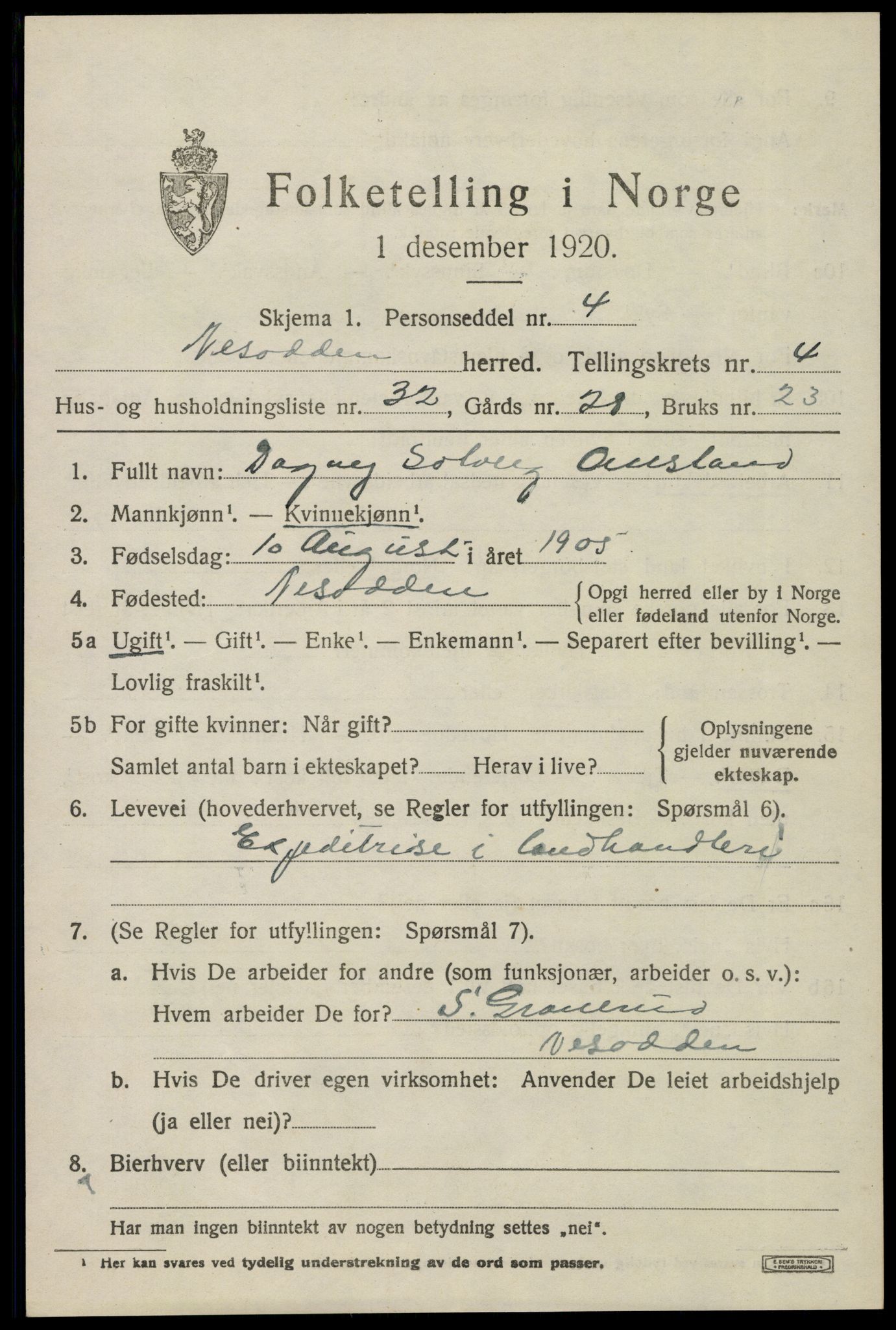 SAO, 1920 census for Nesodden, 1920, p. 4531