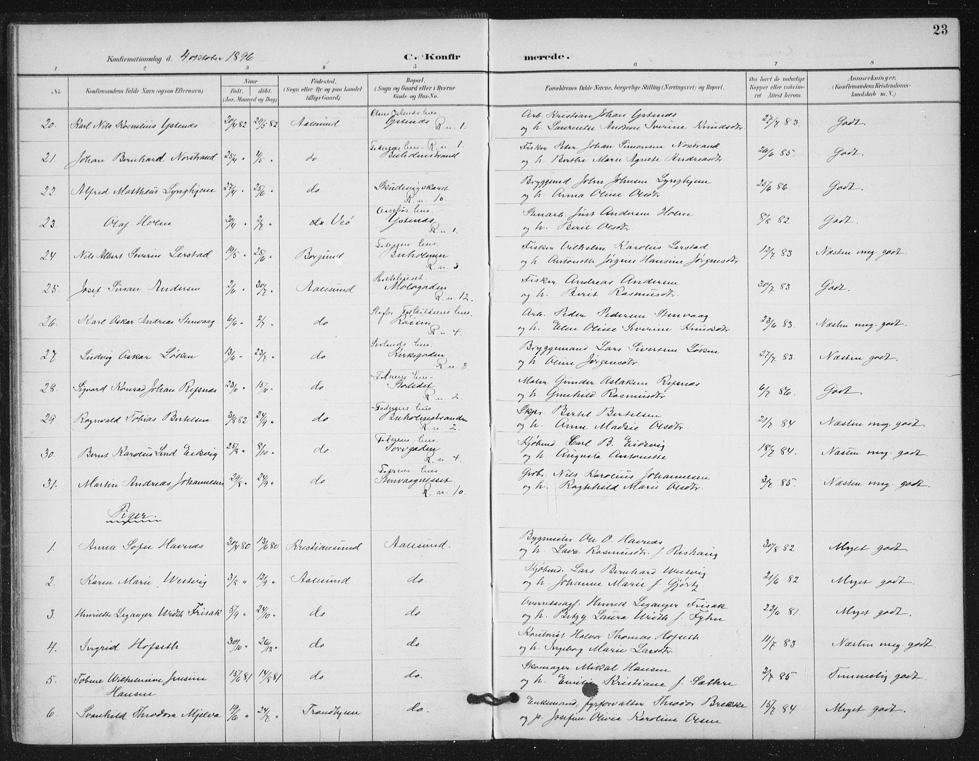 Ministerialprotokoller, klokkerbøker og fødselsregistre - Møre og Romsdal, AV/SAT-A-1454/529/L0457: Parish register (official) no. 529A07, 1894-1903, p. 23