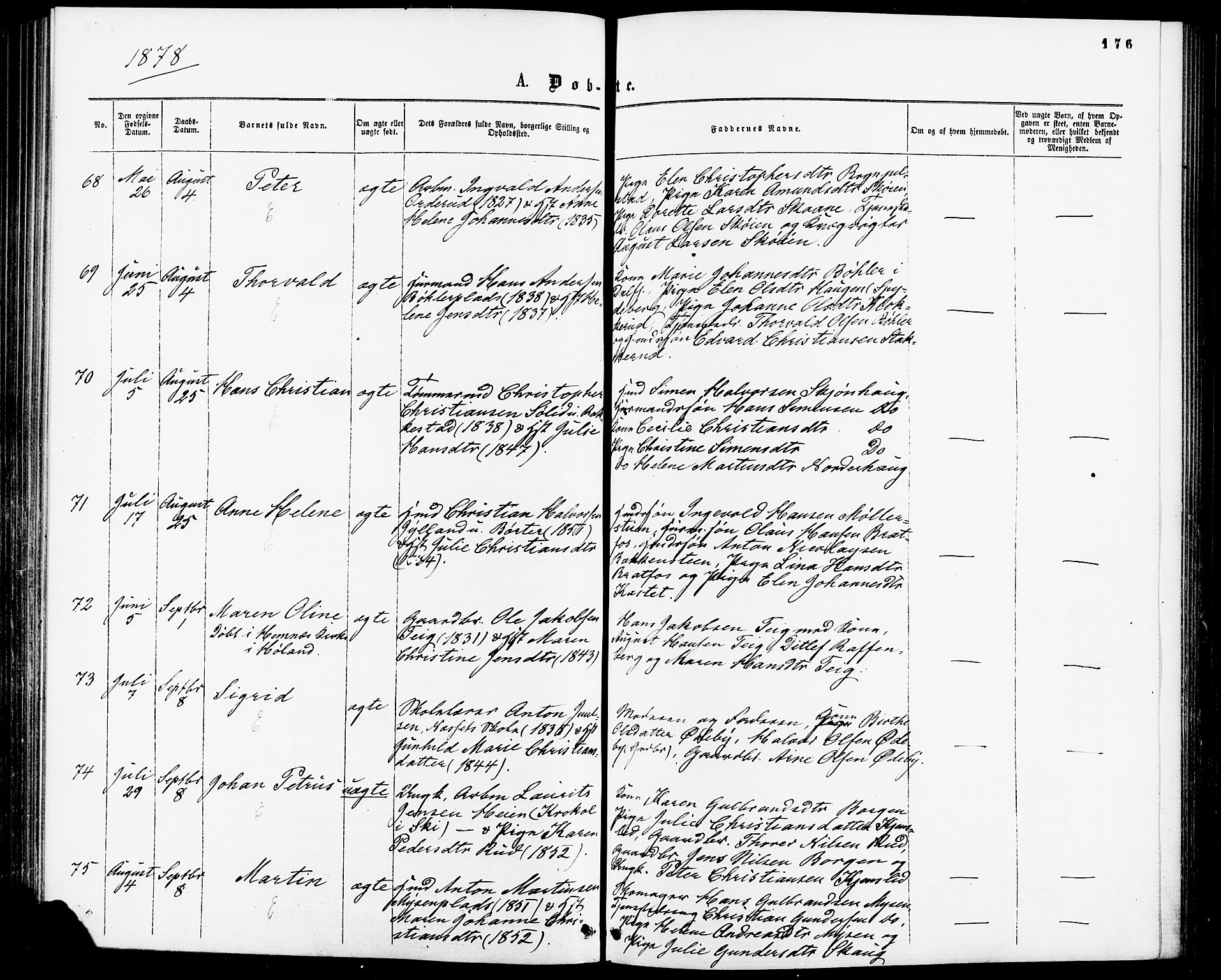 Enebakk prestekontor Kirkebøker, AV/SAO-A-10171c/F/Fa/L0011: Parish register (official) no. I 11, 1862-1882, p. 176