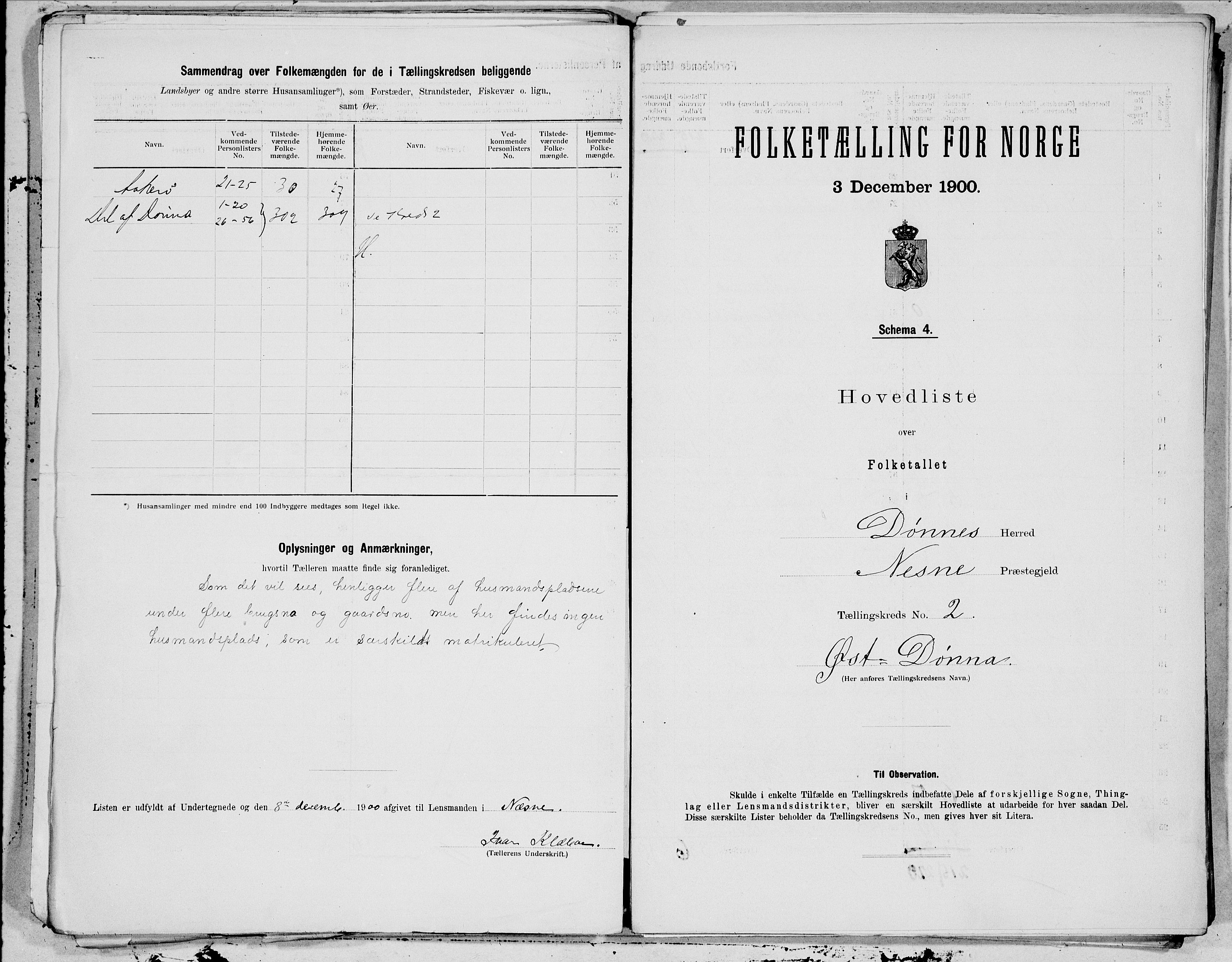 SAT, 1900 census for Dønnes, 1900, p. 4