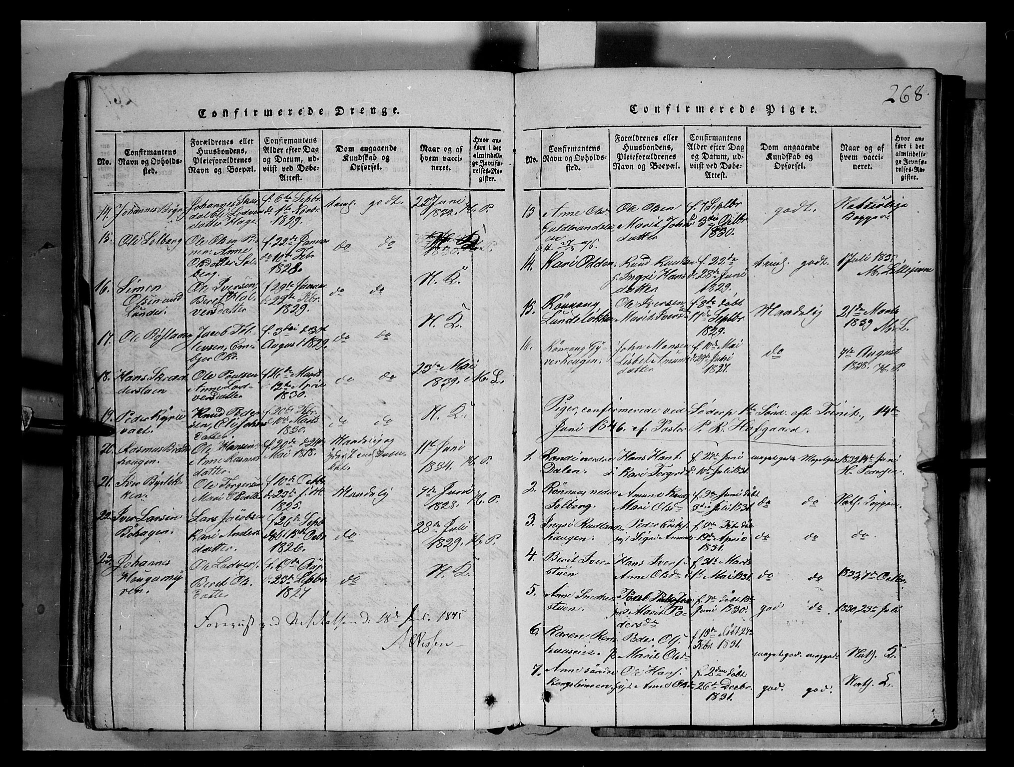 Fron prestekontor, SAH/PREST-078/H/Ha/Hab/L0004: Parish register (copy) no. 4, 1816-1850, p. 268