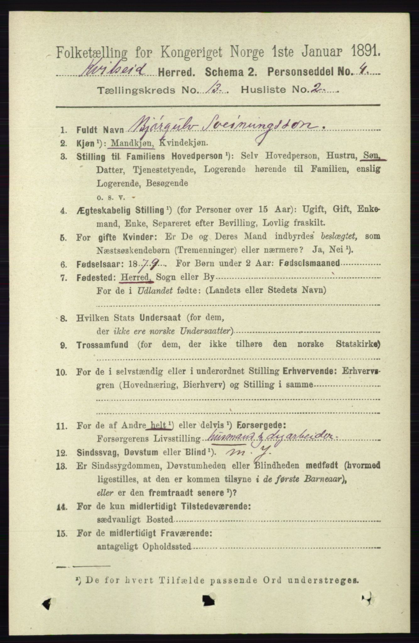 RA, 1891 census for 0829 Kviteseid, 1891, p. 3091