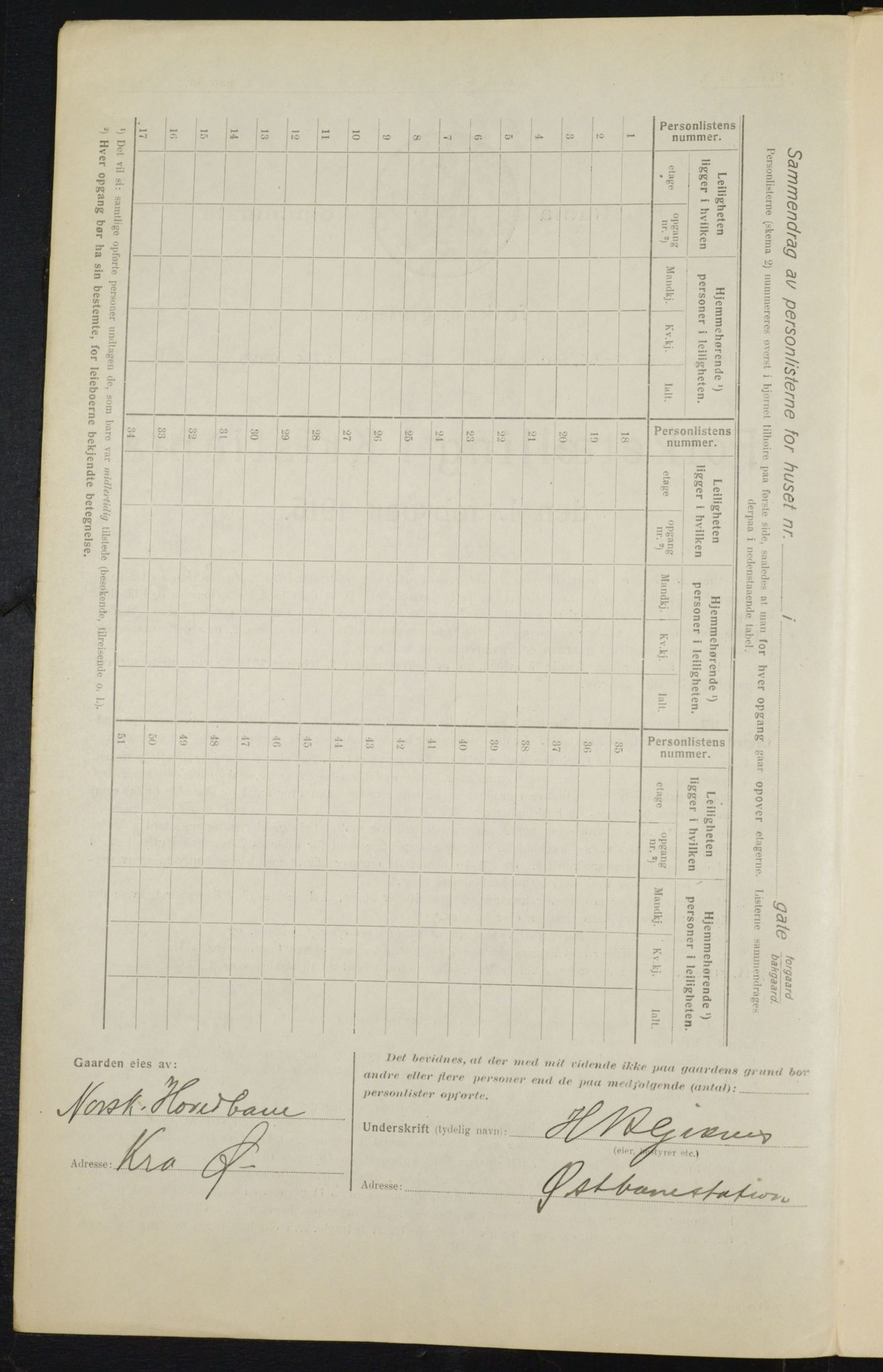 OBA, Municipal Census 1916 for Kristiania, 1916, p. 48009