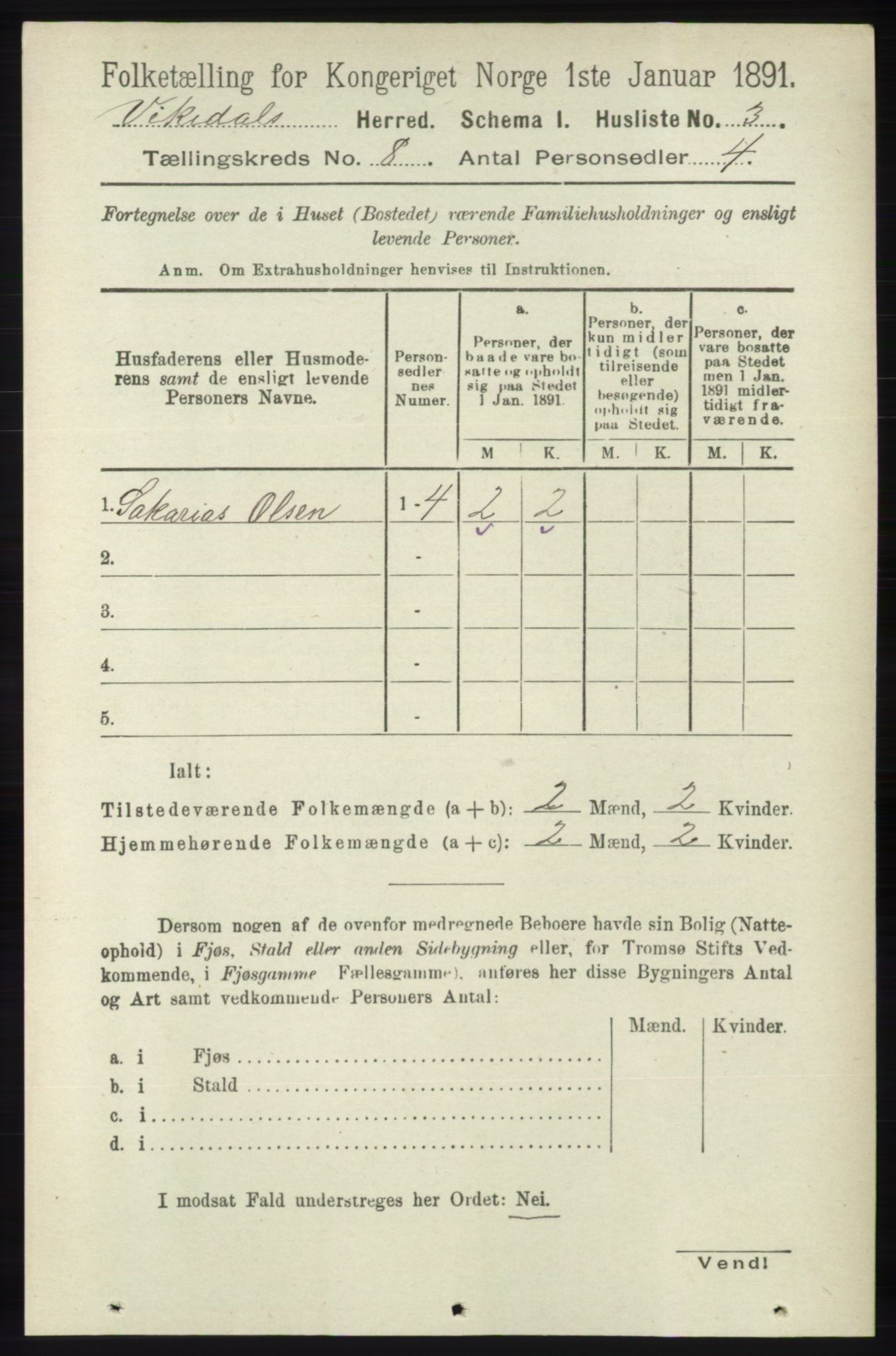 RA, 1891 census for 1157 Vikedal, 1891, p. 2197