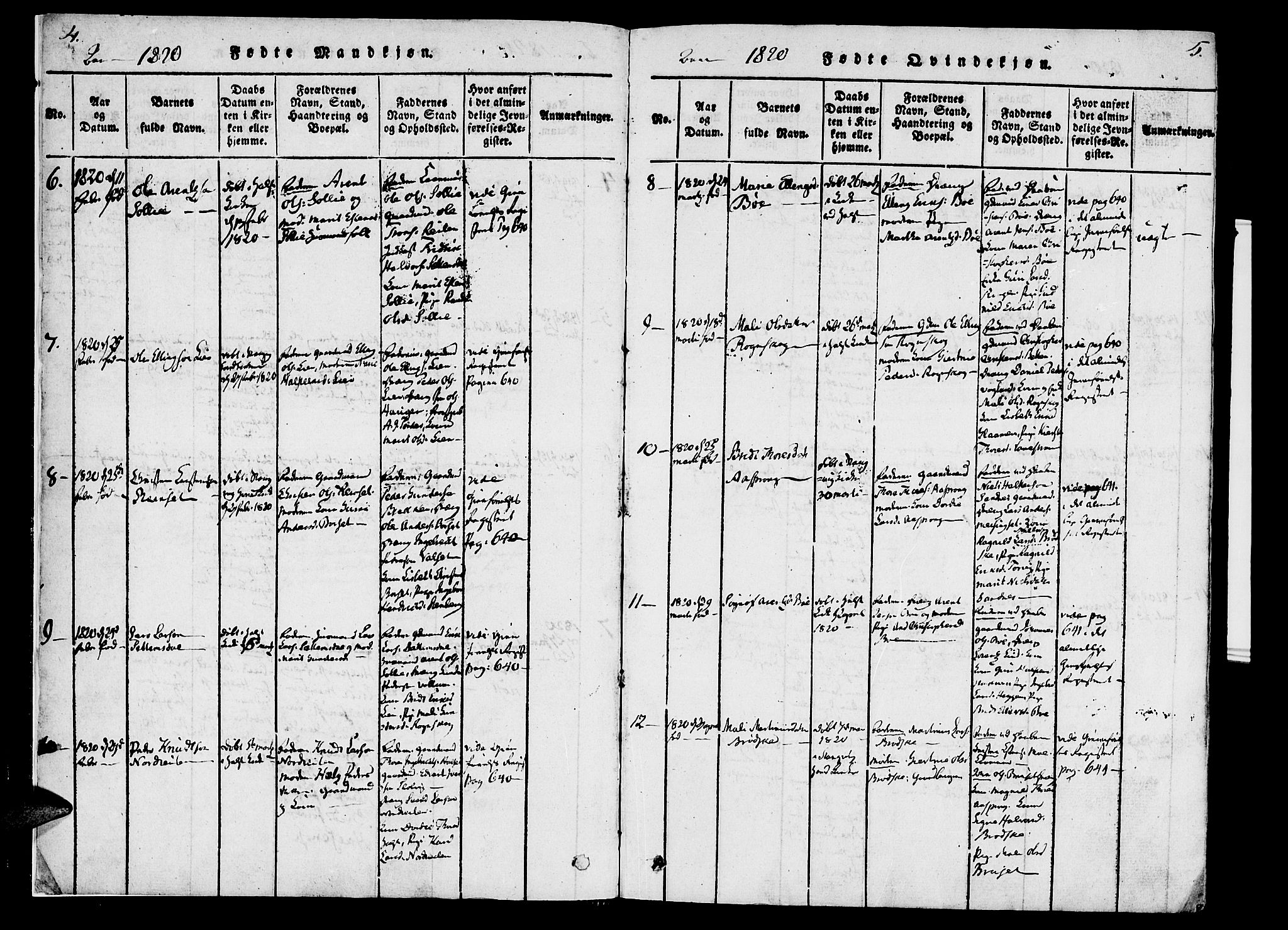 Ministerialprotokoller, klokkerbøker og fødselsregistre - Møre og Romsdal, AV/SAT-A-1454/592/L1023: Parish register (official) no. 592A02, 1820-1830, p. 4-5