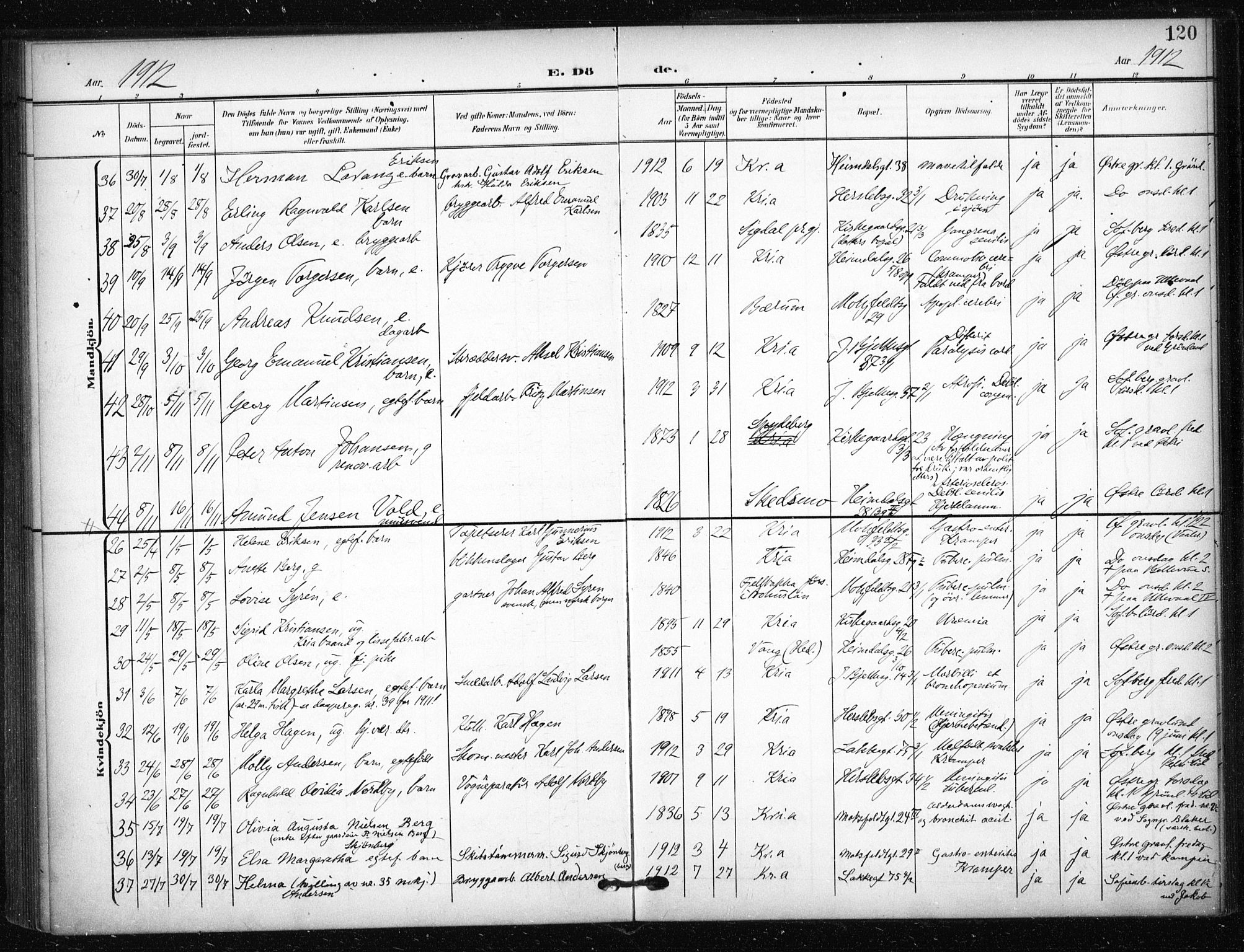 Tøyen prestekontor Kirkebøker, AV/SAO-A-10167a/F/Fa/L0002: Parish register (official) no. I 2, 1907-1916, p. 120